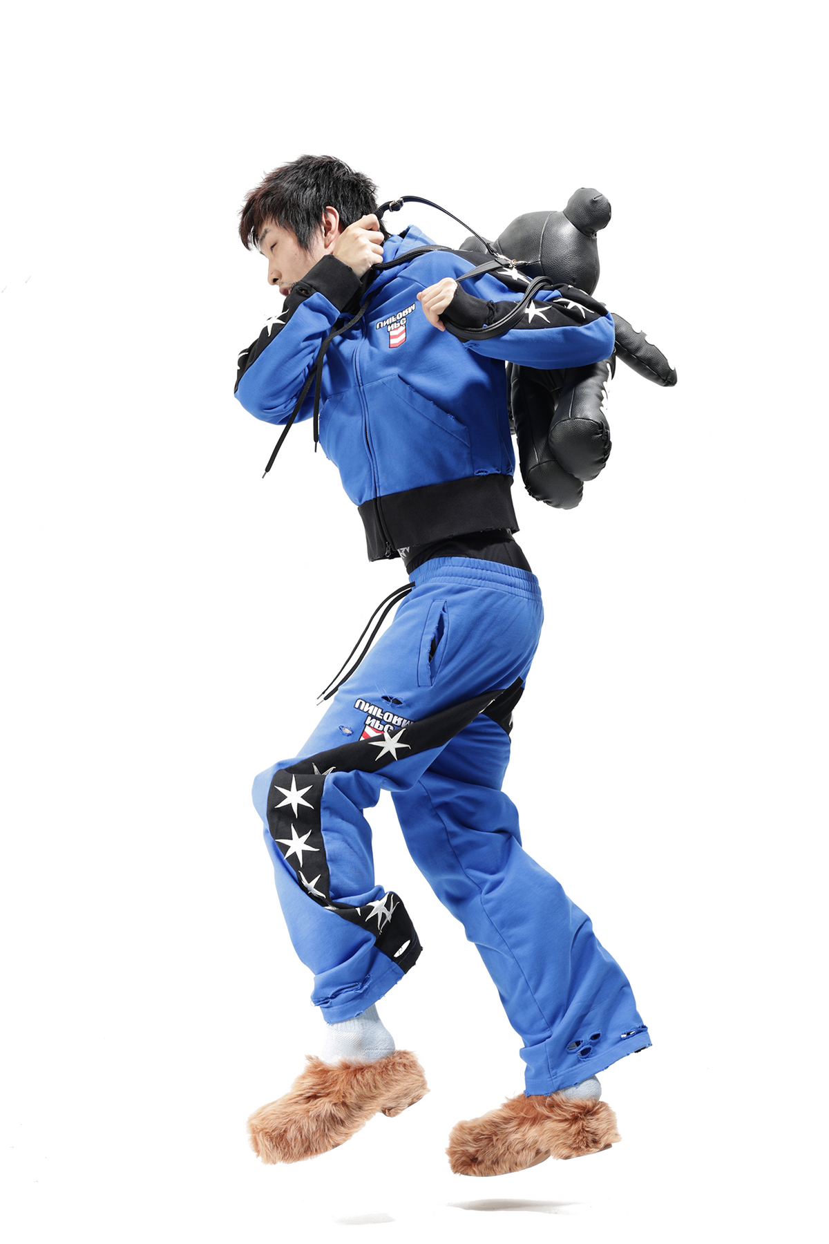 VANGUARDIA Contrast Star Graphic Spliced Sweatpants