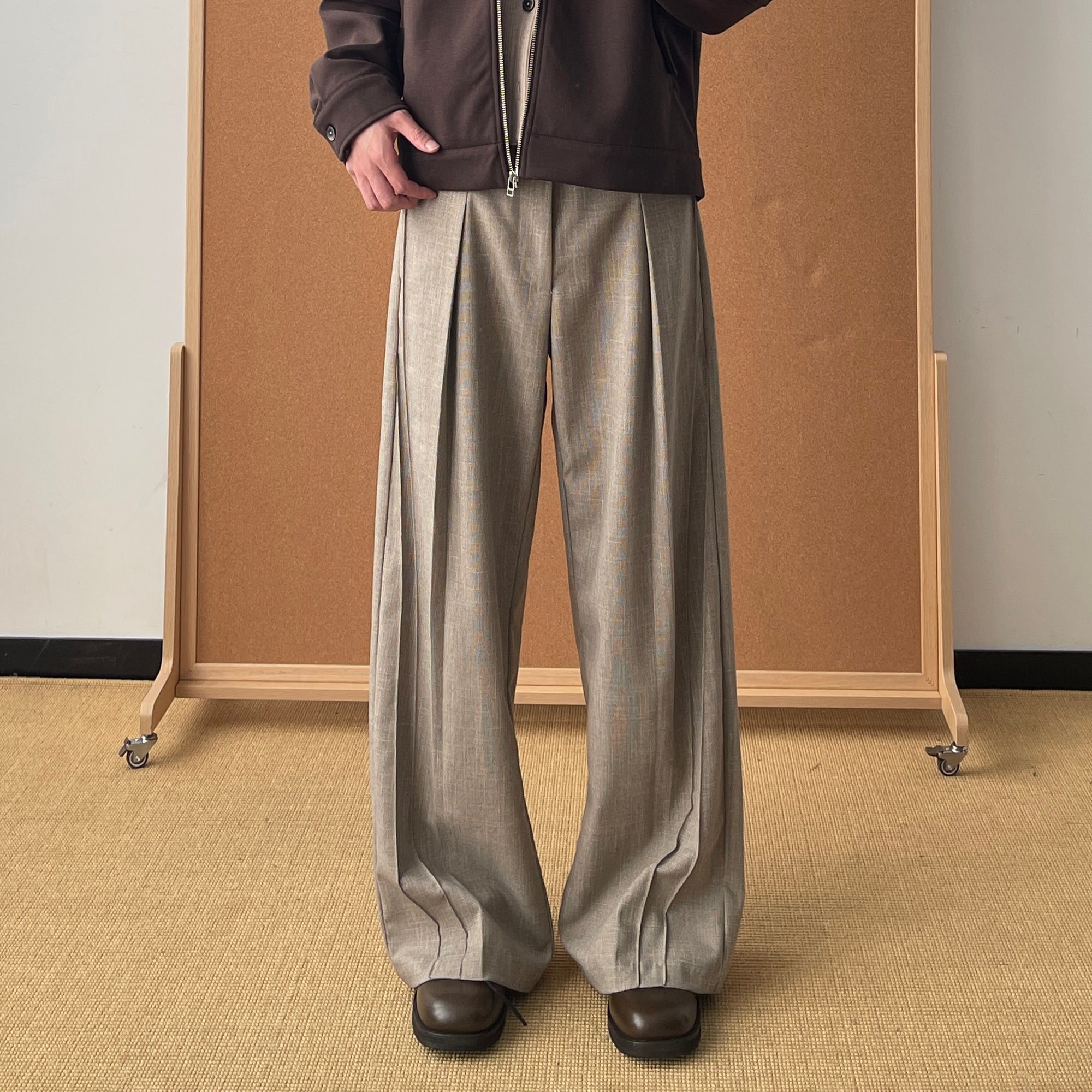 OKAYTHXBYE Essential Pleated Wide-Leg Trousers