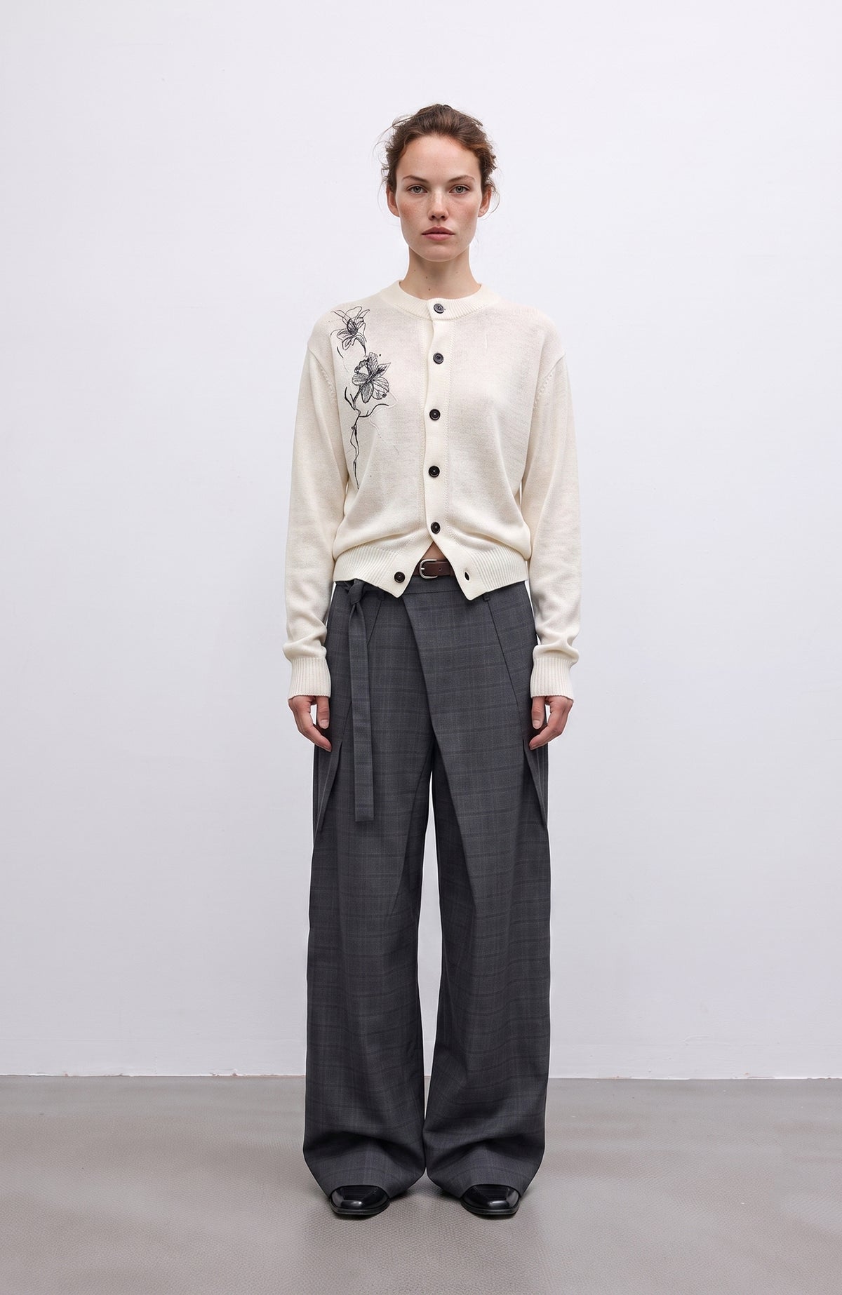 ELETEIZE Deconstructed Asymmetrical Pleated Wide-Leg Trousers