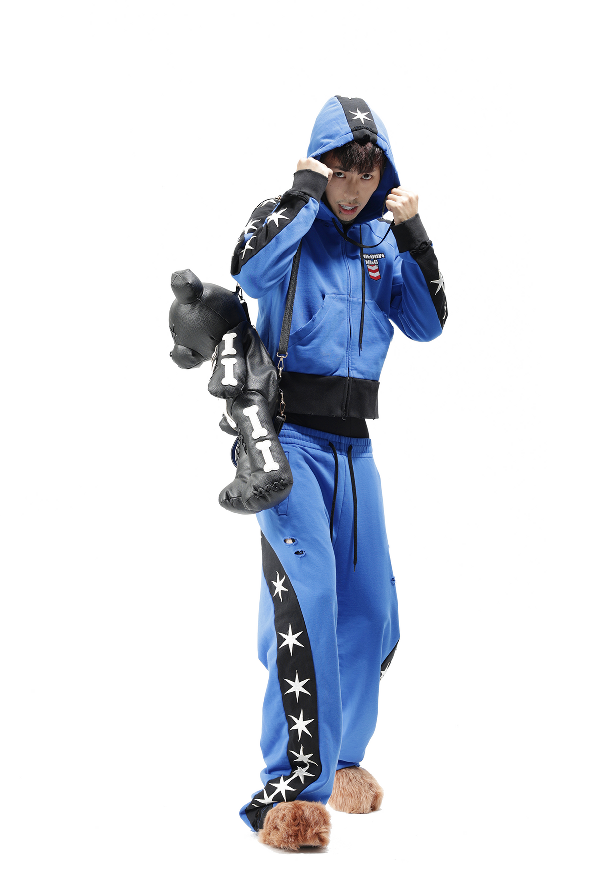VANGUARDIA Contrast Star Graphic Slim Cropped Hooded Jacket