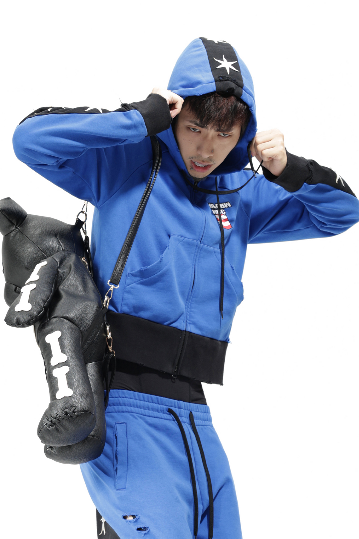 VANGUARDIA Contrast Star Graphic Slim Cropped Hooded Jacket