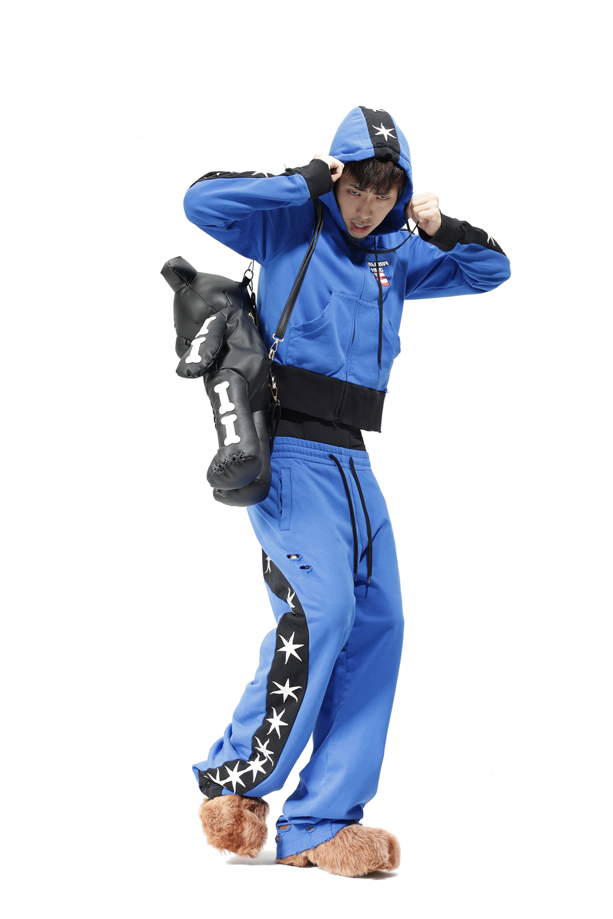 VANGUARDIA Contrast Star Graphic Spliced Sweatpants