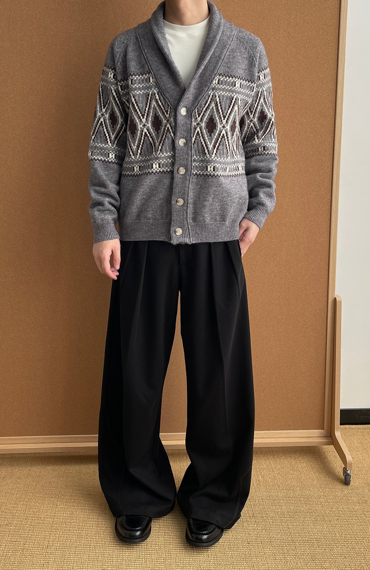 OKAYTHXBYE Fair Isle Shawl Collar Cardigan