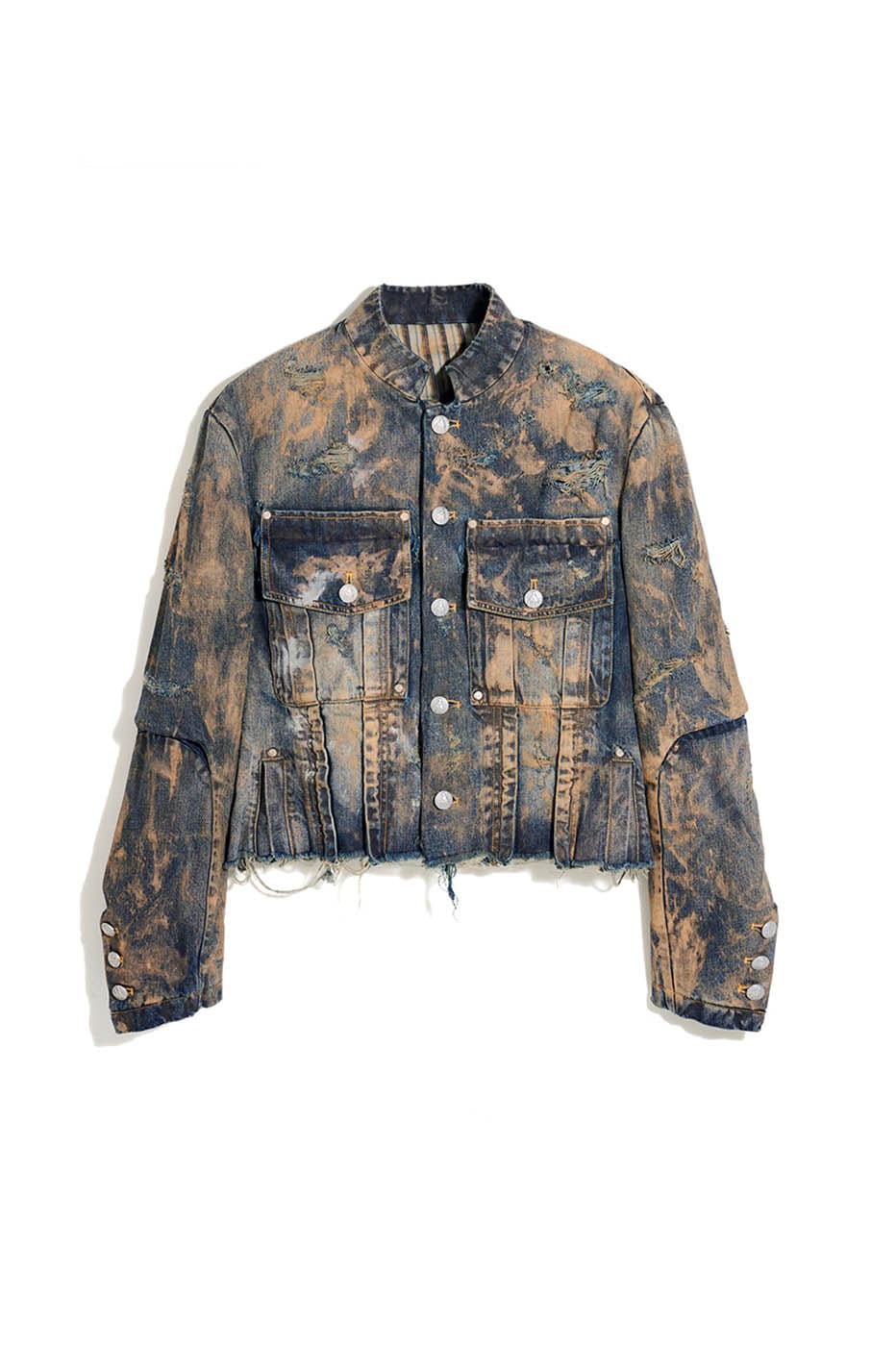 FACEONLAB Distressed Muddy Denim Jacket, premium urban and streetwear designers apparel on PROJECTISR.com, FACEONLAB