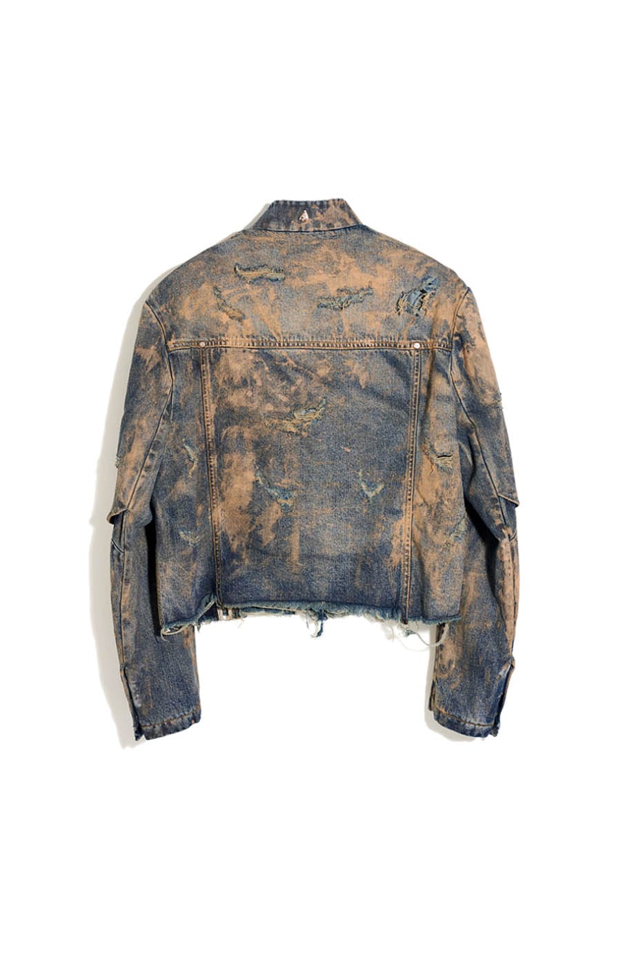 FACEONLAB Distressed Muddy Denim Jacket, premium urban and streetwear designers apparel on PROJECTISR.com, FACEONLAB