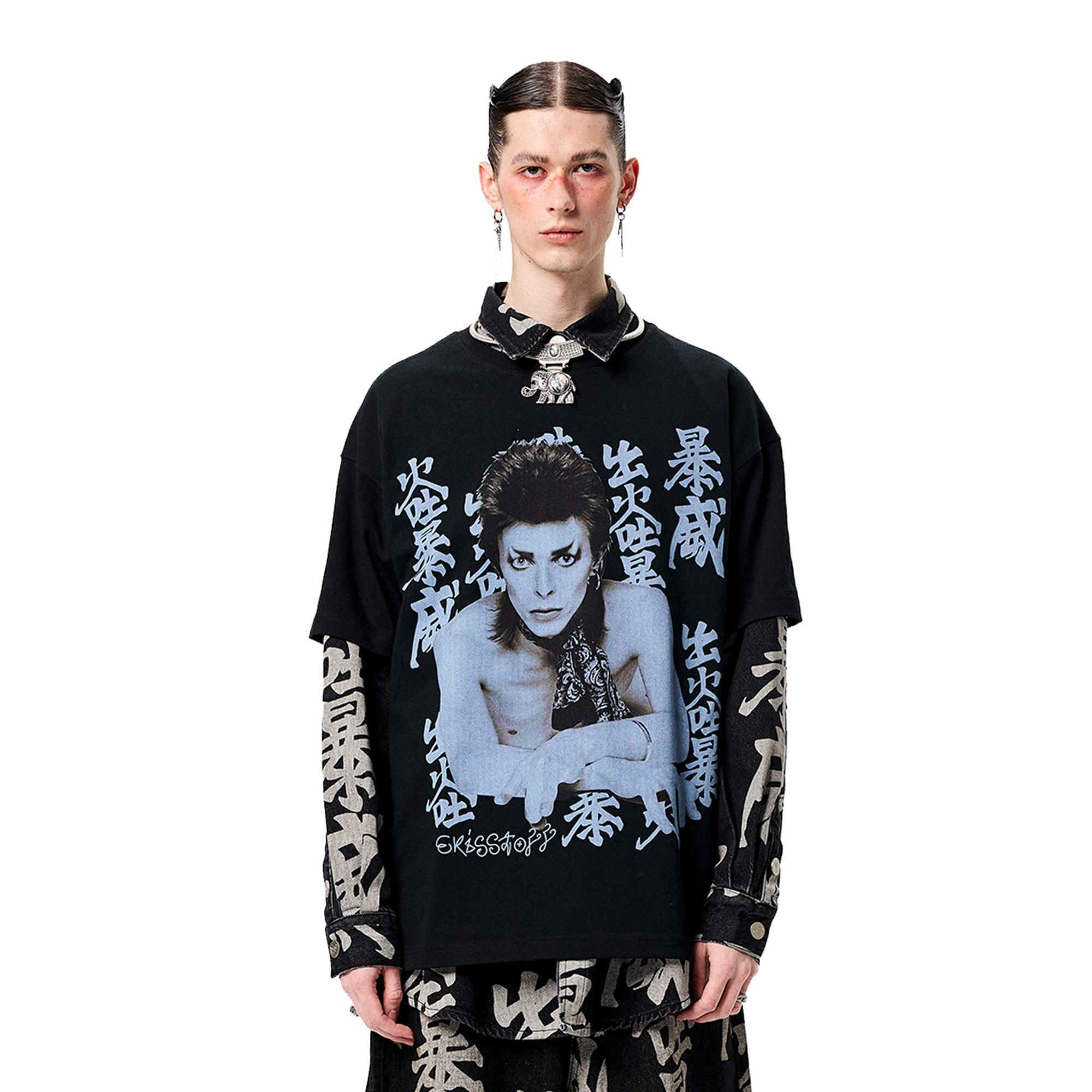 ERISSTOFF Retro David Bowie Portrait Graphic Oversized T-Shirt ERISSTOFF Retro David Bowie Portrait Graphic Oversized T-Shirt