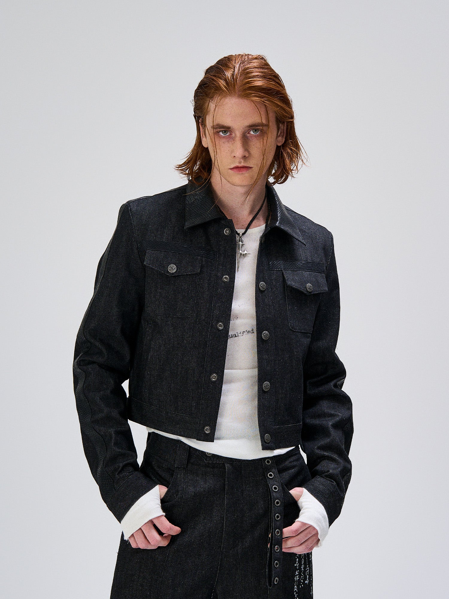 FLYERRER Serpent Cropped Raw Denim Jacket, premium urban and streetwear designers apparel on PROJECTISR.com, FLYERRER