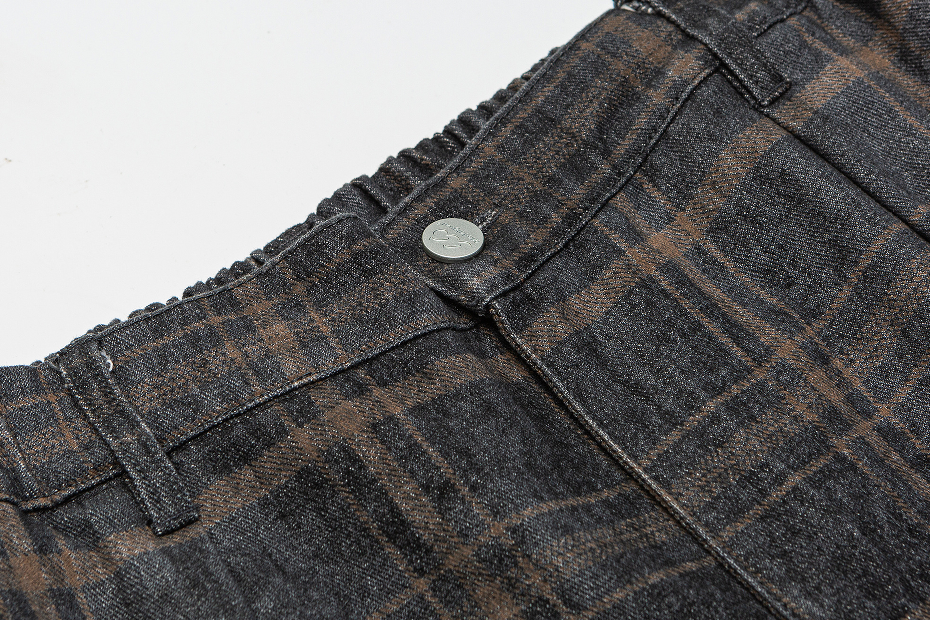 ME DA IGUAL Washed Plaid Tappered Pants Coffee