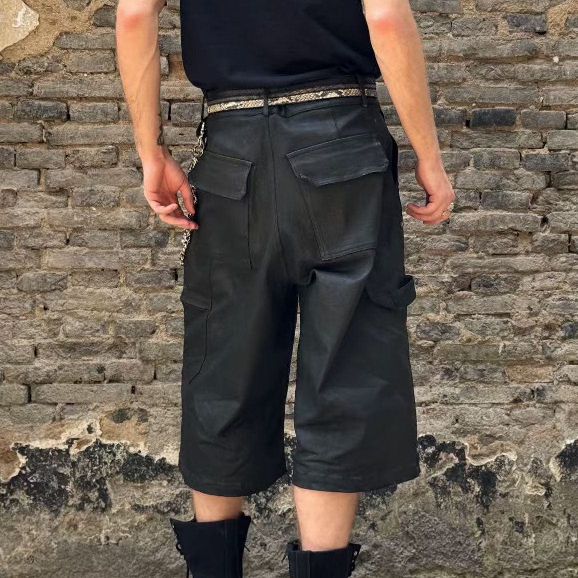 LUUUCAM Waxed Rivet Double-Knee Capri Shorts, premium urban and streetwear designers apparel on PROJECTISR.com, LUUUCAM
