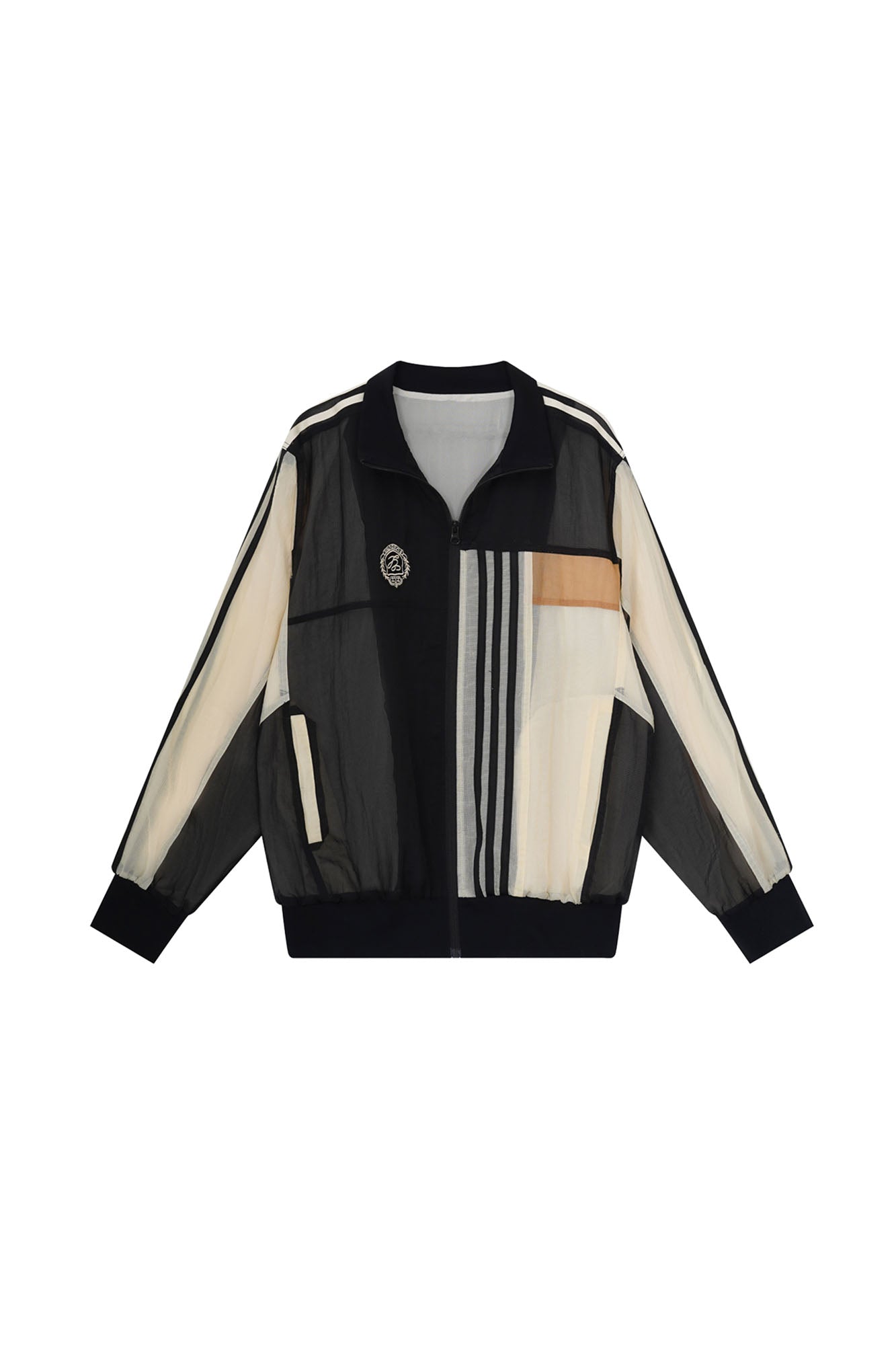 ERROR CODE ROBOT Sheer Mesh Paneled Striped Jacket