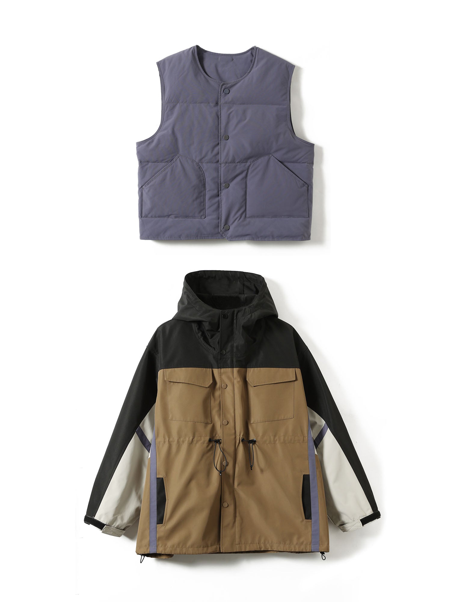 ERROR CODE ROBOT Contrast Waterproof Windbreaker with Detachable Down Vest, premium urban and streetwear designers apparel on PROJECTISR.com, ERROR CODE ROBOT