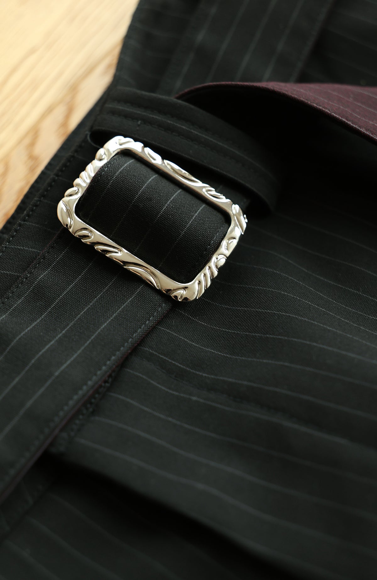 OKAYTHXBYE Striped Embroidered Belted Straight-Leg Trousers