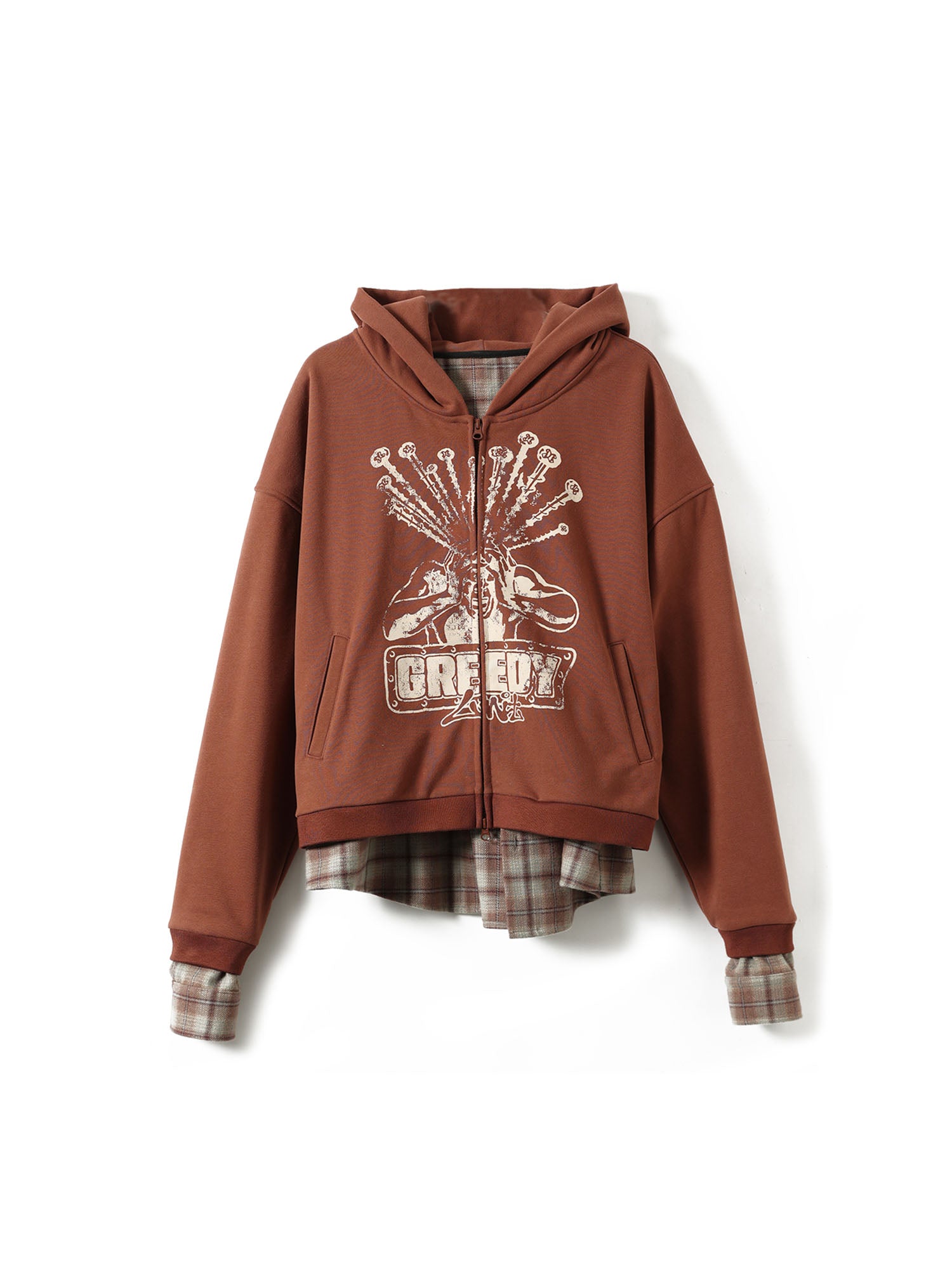 ERROR CODE ROBOT Plaid Faux-Layered Hooded Jacket, premium urban and streetwear designers apparel on PROJECTISR.com, ERROR CODE ROBOT