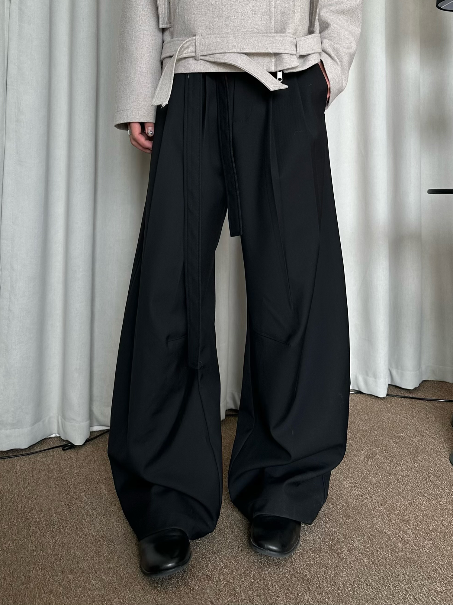 KREATE Belted Pleated Wide-Leg Trousers