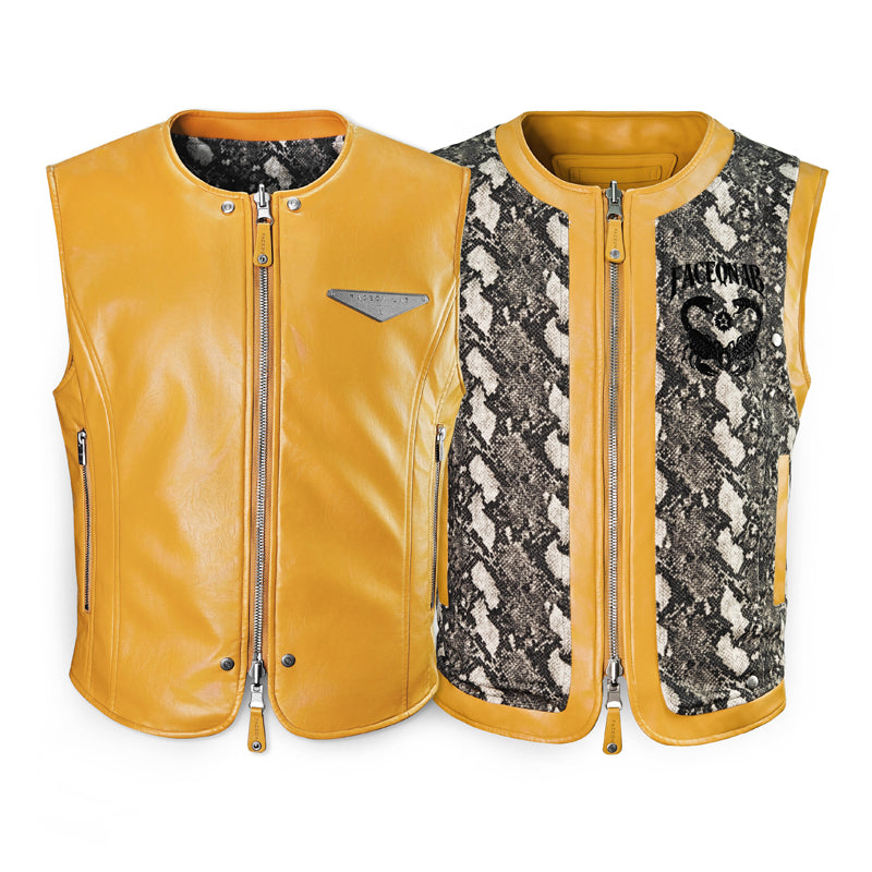 FACEONLAB Reversible Moto Leather Vest Orange, premium urban and streetwear designers apparel on PROJECTISR.com, FACEONLAB