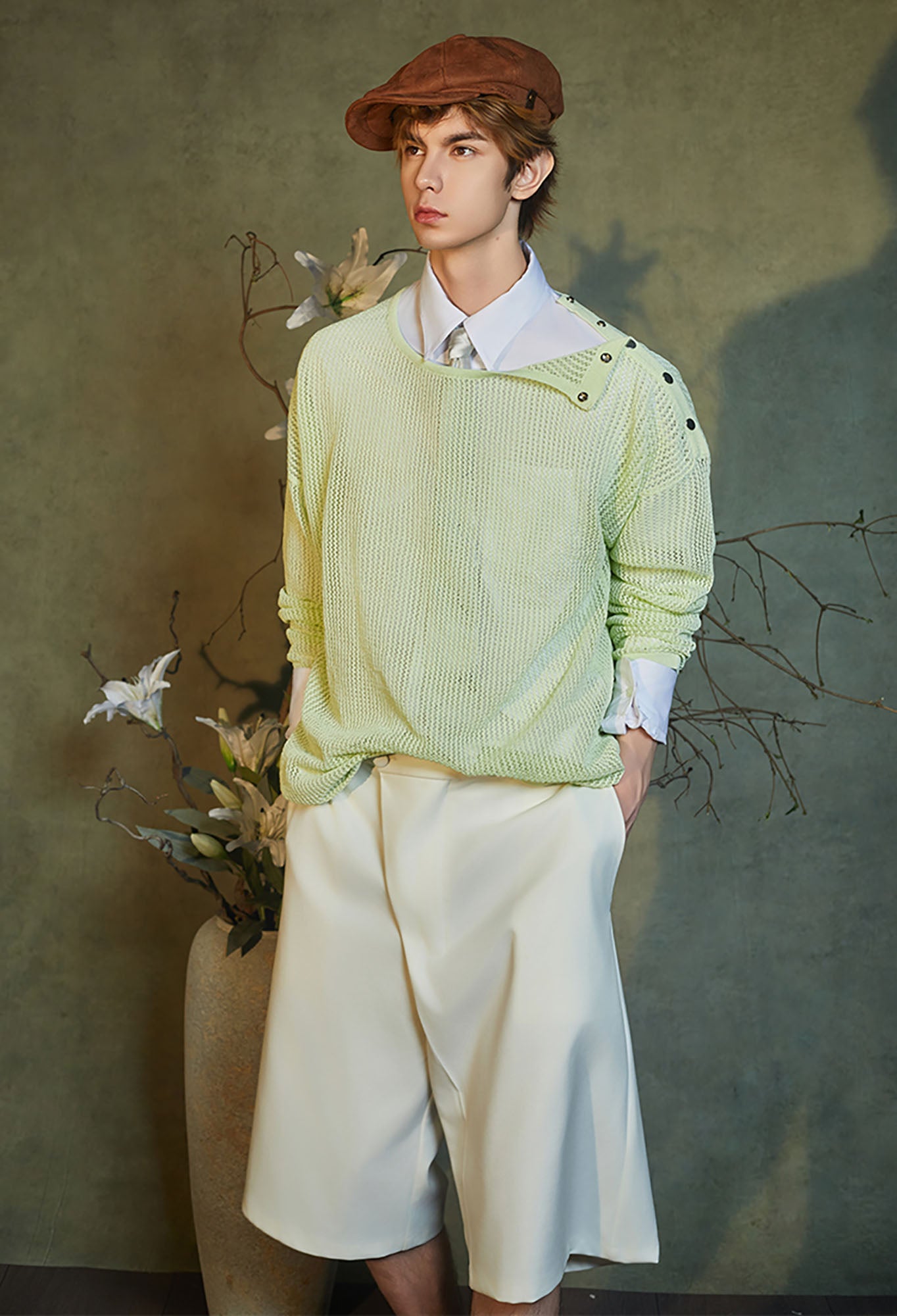 JIECHI Snap-Shoulder Open-Knit Sweater, premium urban and streetwear designers apparel on PROJECTISR.com, JIECHI