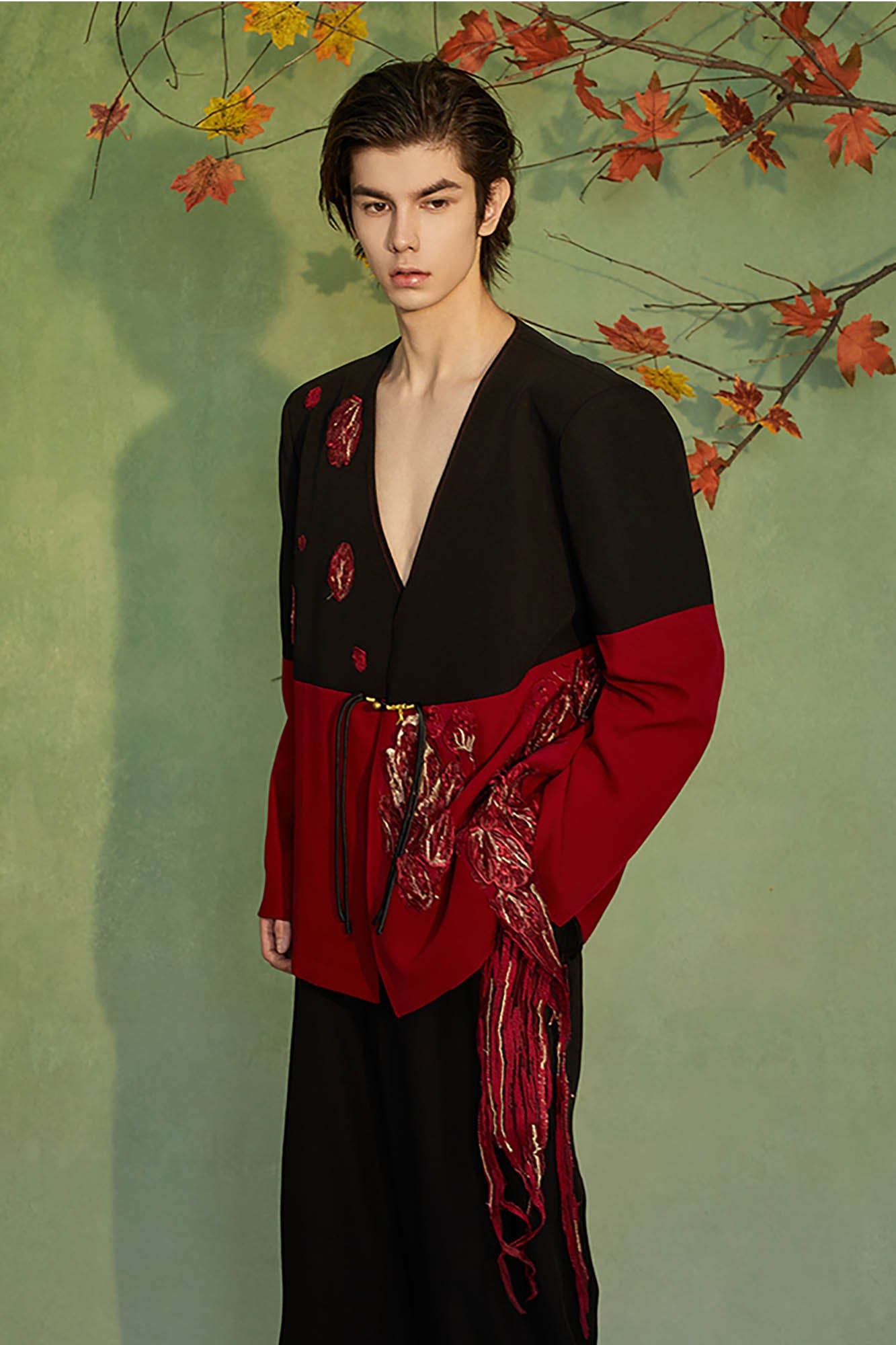 JIECHI Midnight Blaze Embroidered Spliced Blazer