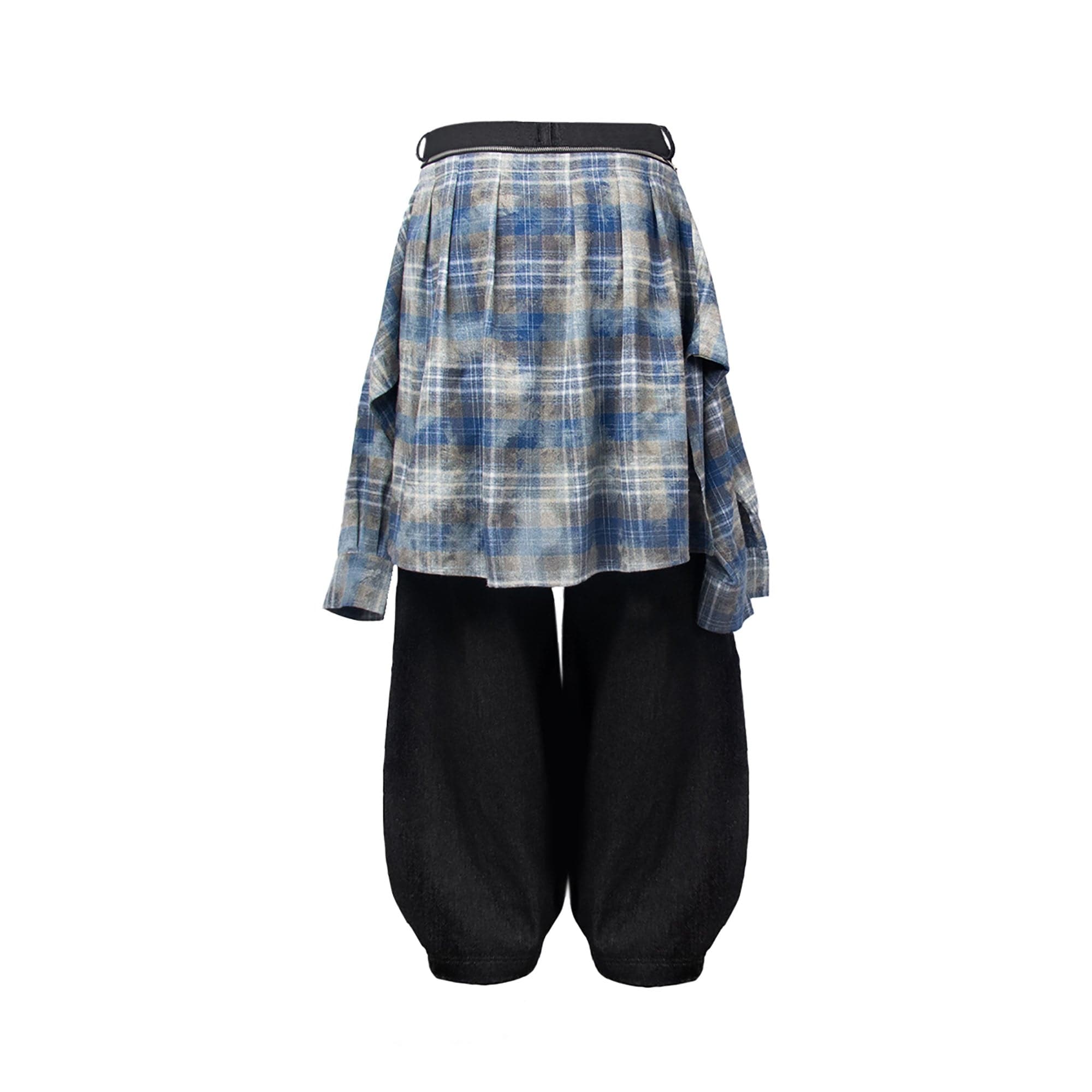 RELABEL Detachable Plaid Flap Panel Wide-Leg Pants, premium urban and streetwear designers apparel on PROJECTISR.com, RELABEL
