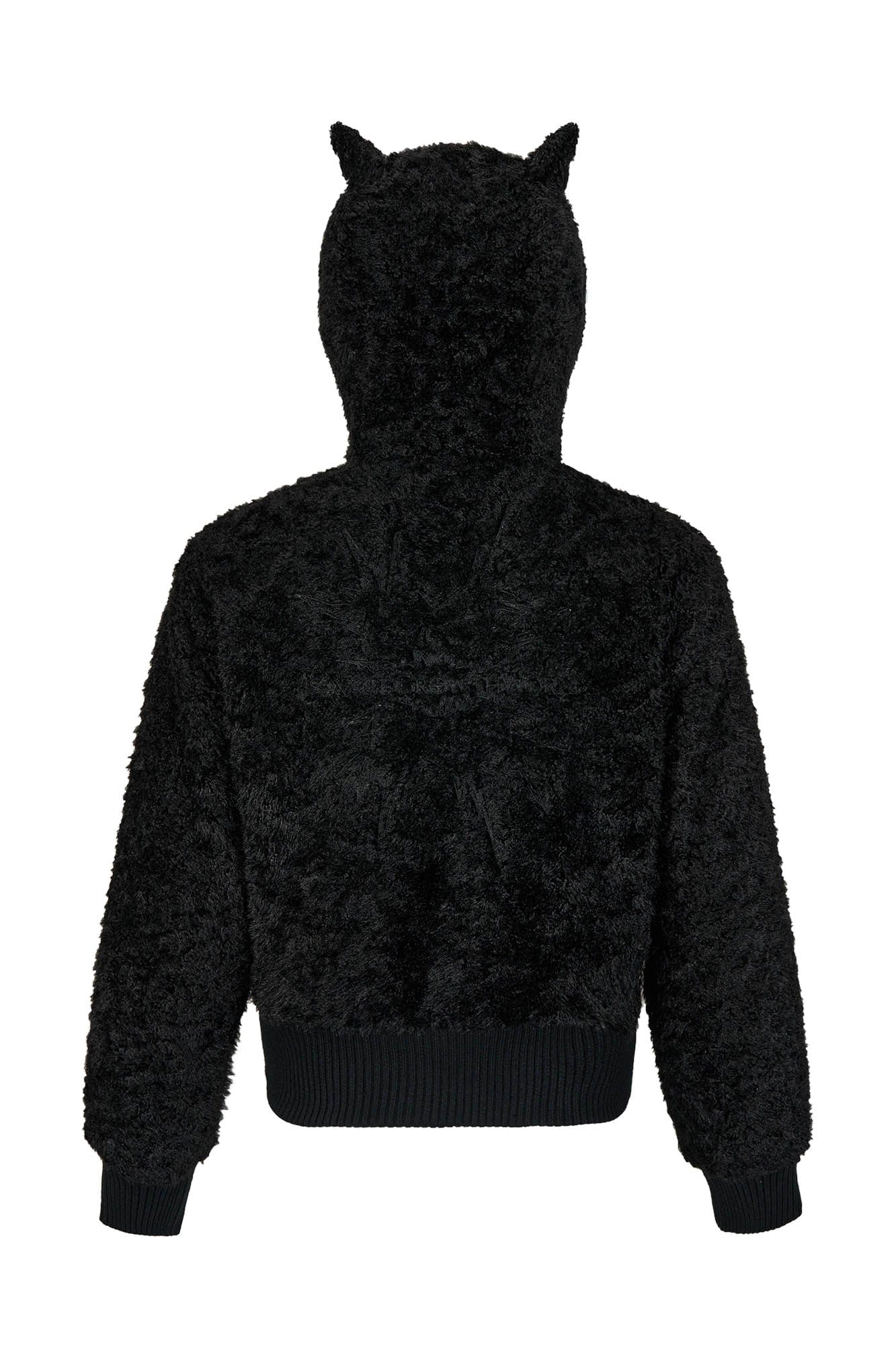 SAVAGEGROWTHWORLD Demon Horn Sherpa Cropped Zip-Up Hoodie