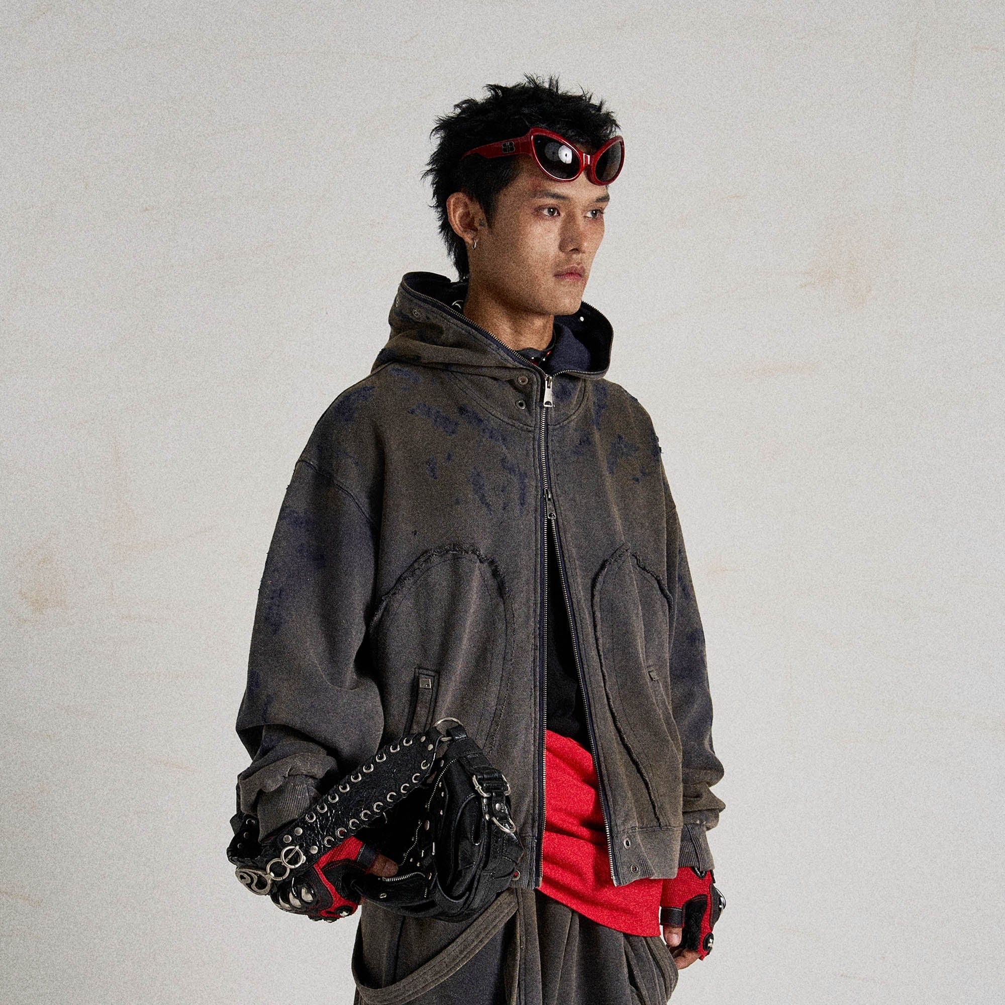 FLYERRER Distressed Patchwork Zip-up Hoodie - S (Preorder)