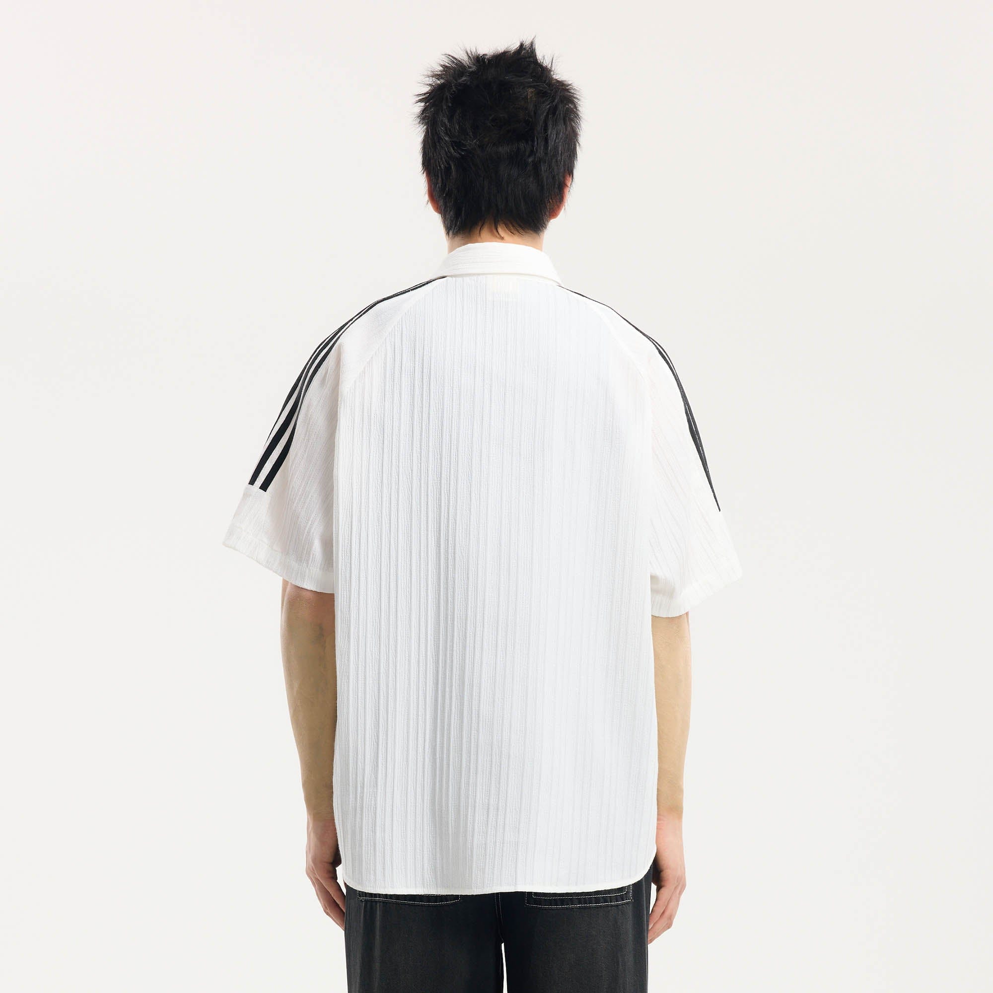 BONELESS Pinstriped Seersucker Raglan Half Shirt, premium urban and streetwear designers apparel on PROJECTISR.com, BONELESS