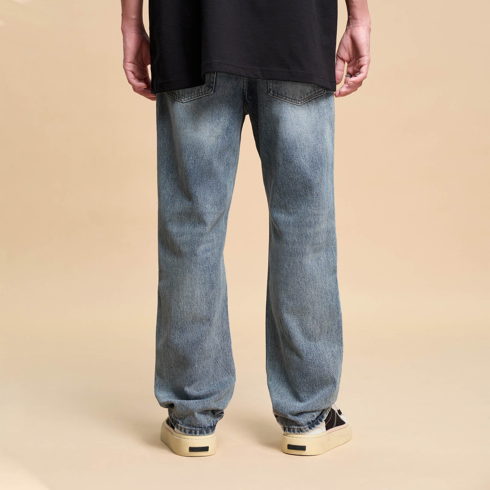 BONELESS Patched Distressed Straight-Leg Jeans