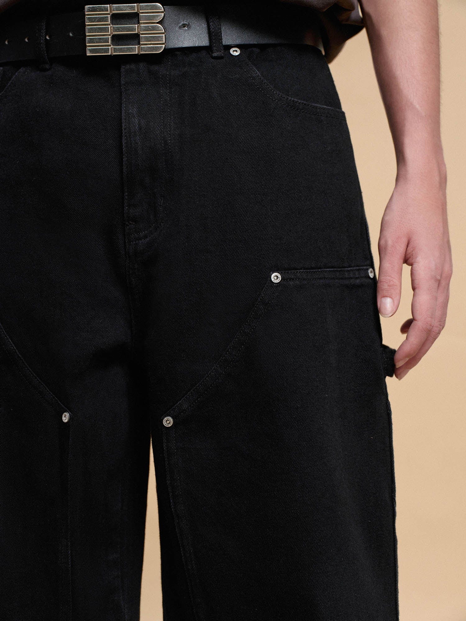 BONELESS Frayed Double-Knee Cargo Shorts Black