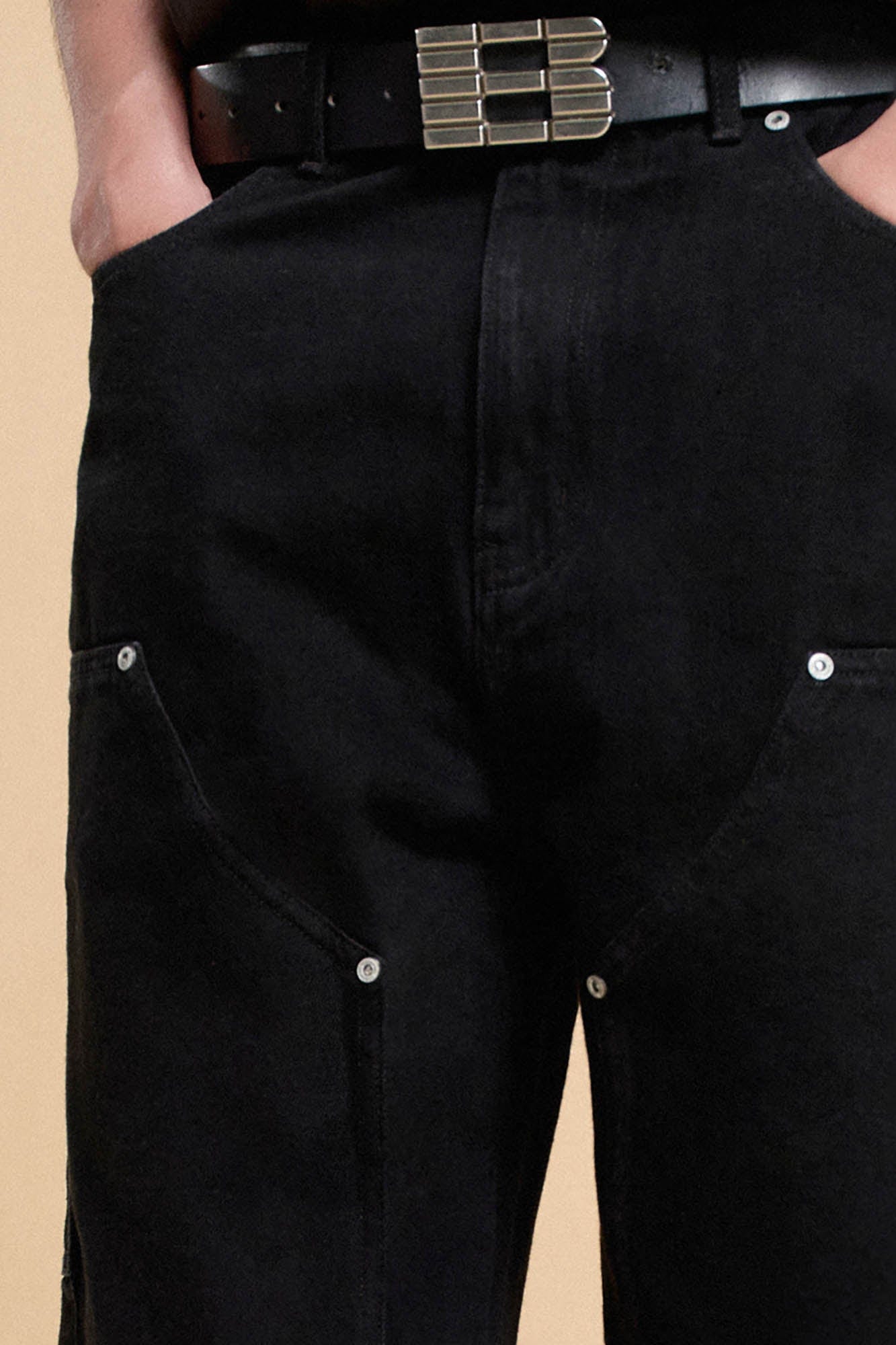 BONELESS Frayed Double-Knee Cargo Shorts Black