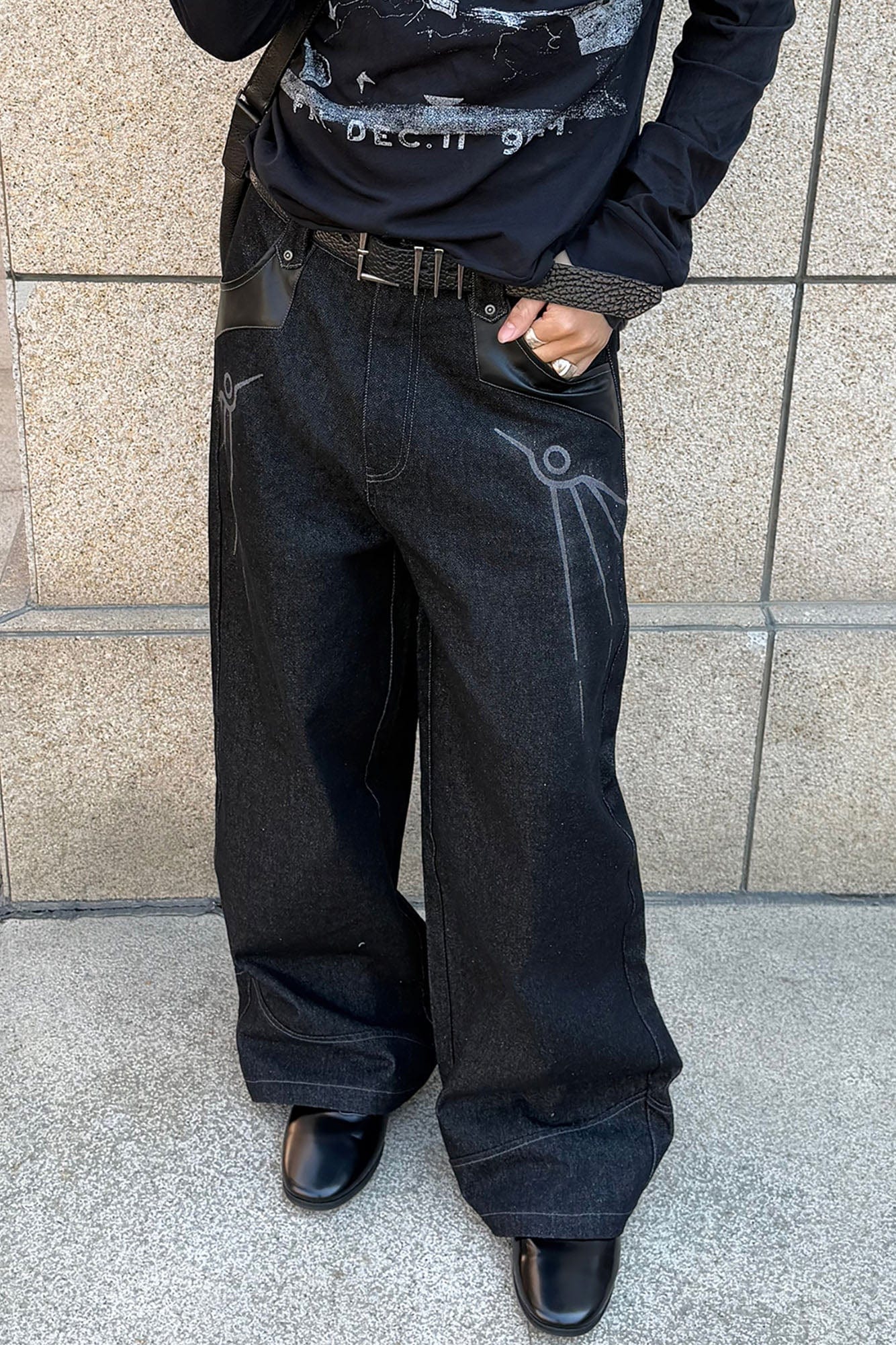 ESAIAS Phoenix Graphic Wide-Leg Raw Jeans, premium urban and streetwear designers apparel on PROJECTISR.com, ESAIAS