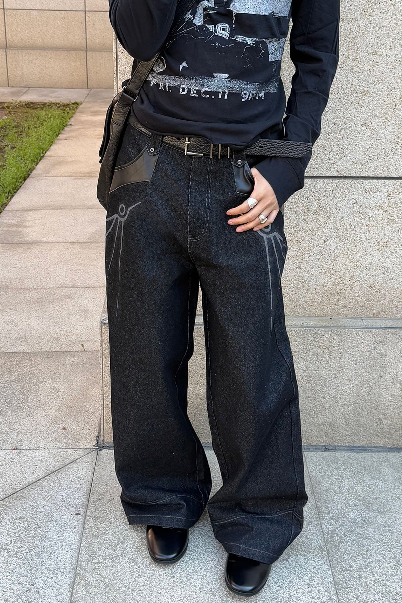 ESAIAS Phoenix Graphic Wide-Leg Raw Jeans, premium urban and streetwear designers apparel on PROJECTISR.com, ESAIAS