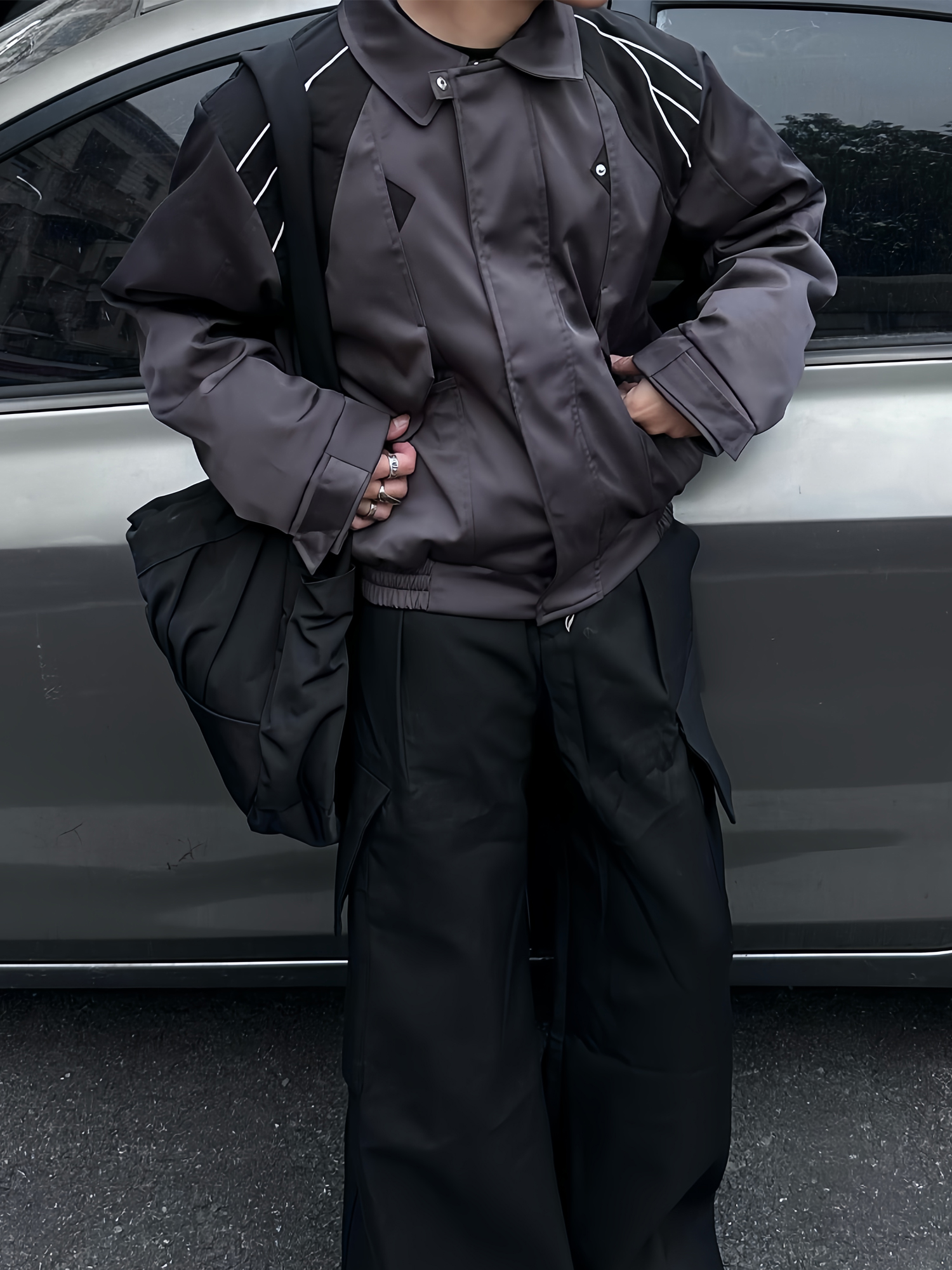 ESAIAS Satin Contrast Panel Puffer Jacket