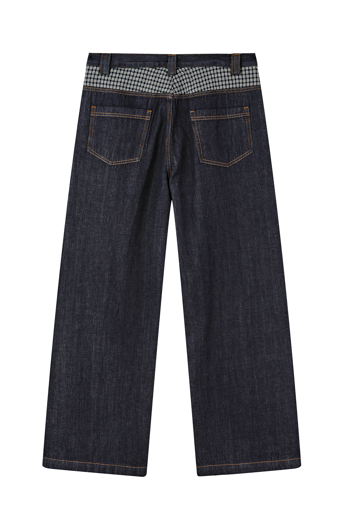 FMACM Plaid Spliced Raw-Hem Straight-Leg Jeans
