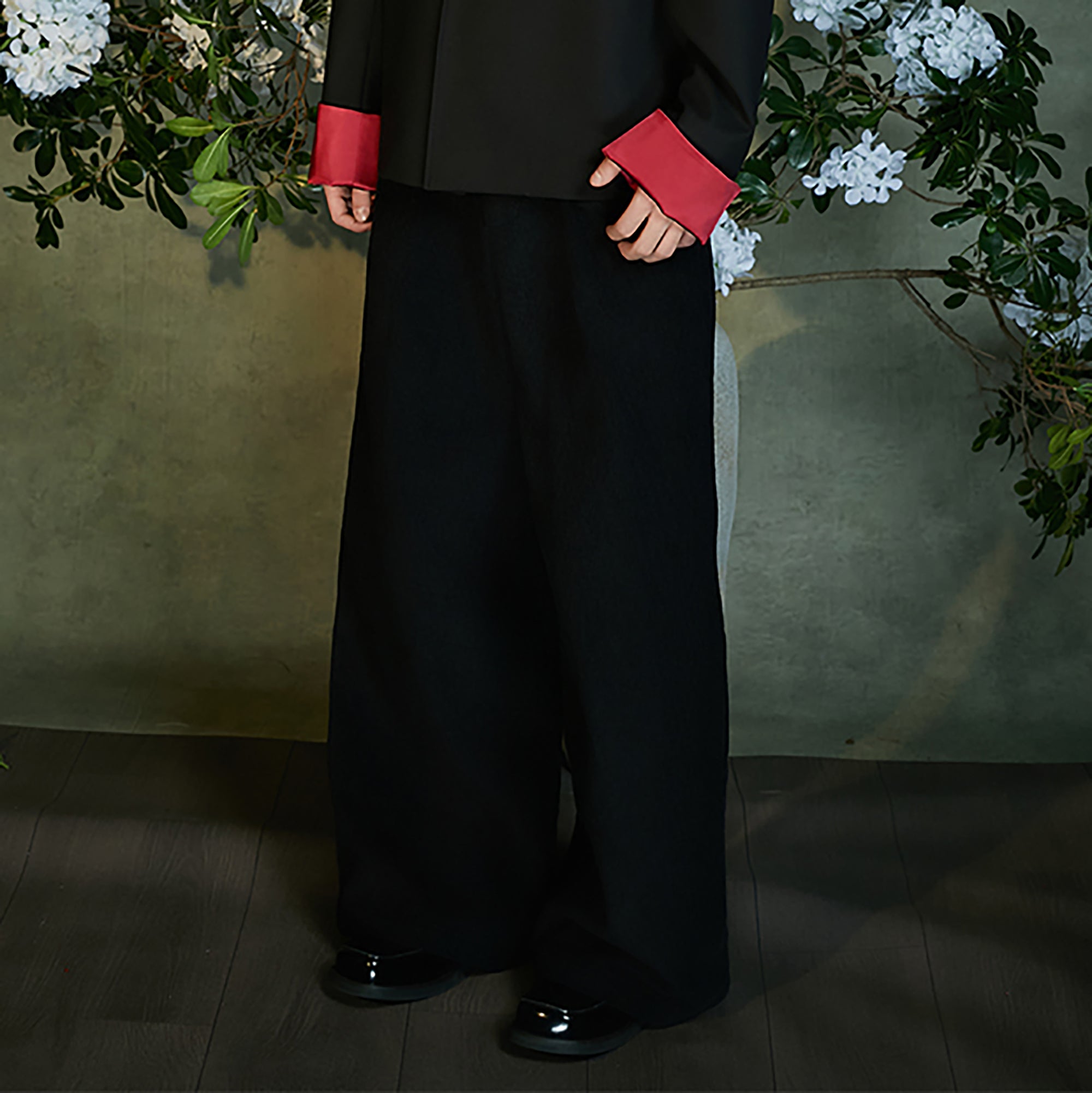 JIECHI Woven Belted Pleated Wide-Leg Suit Pants