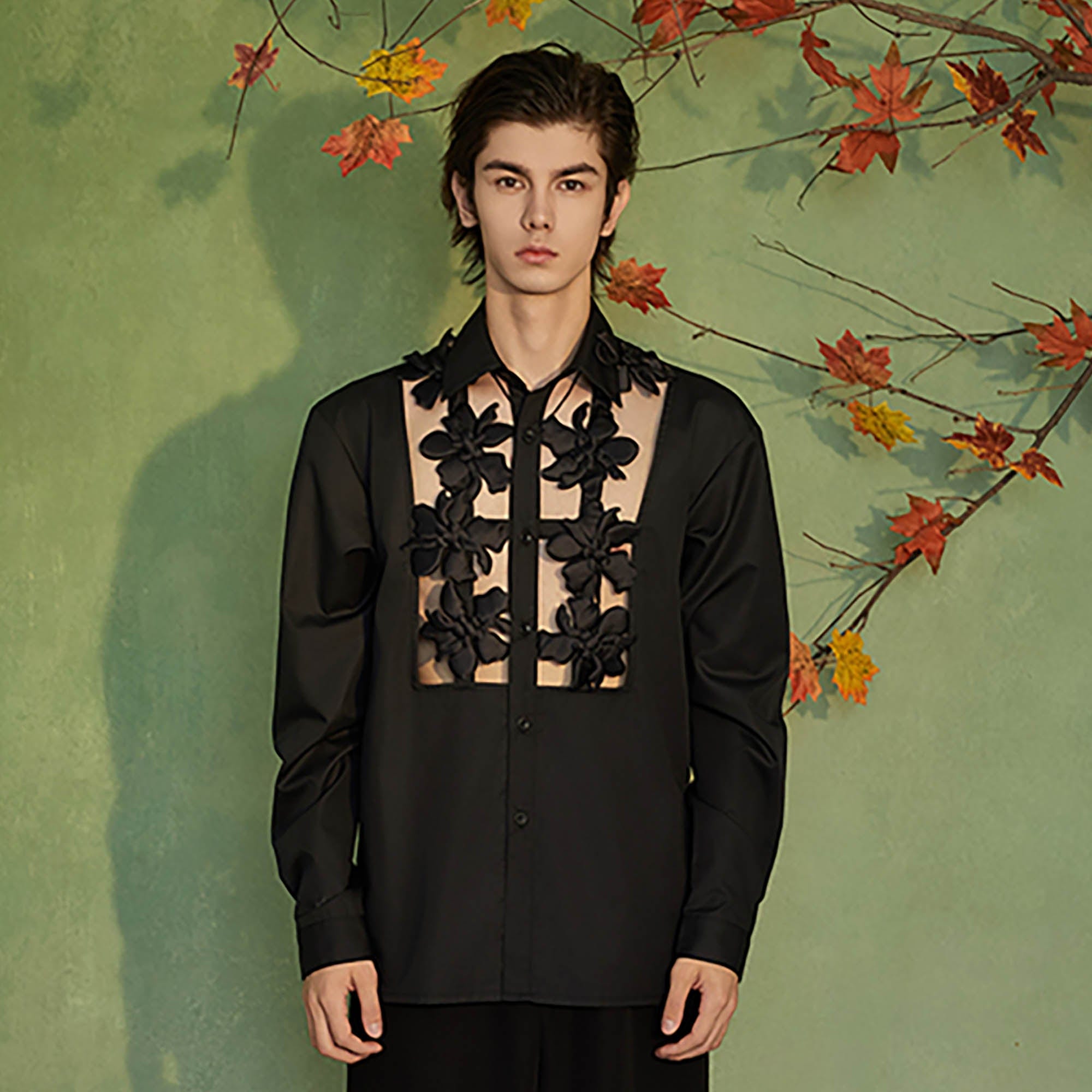 lily flower shirt JIECHI Midnight Lily Cut-Out Shirt, M