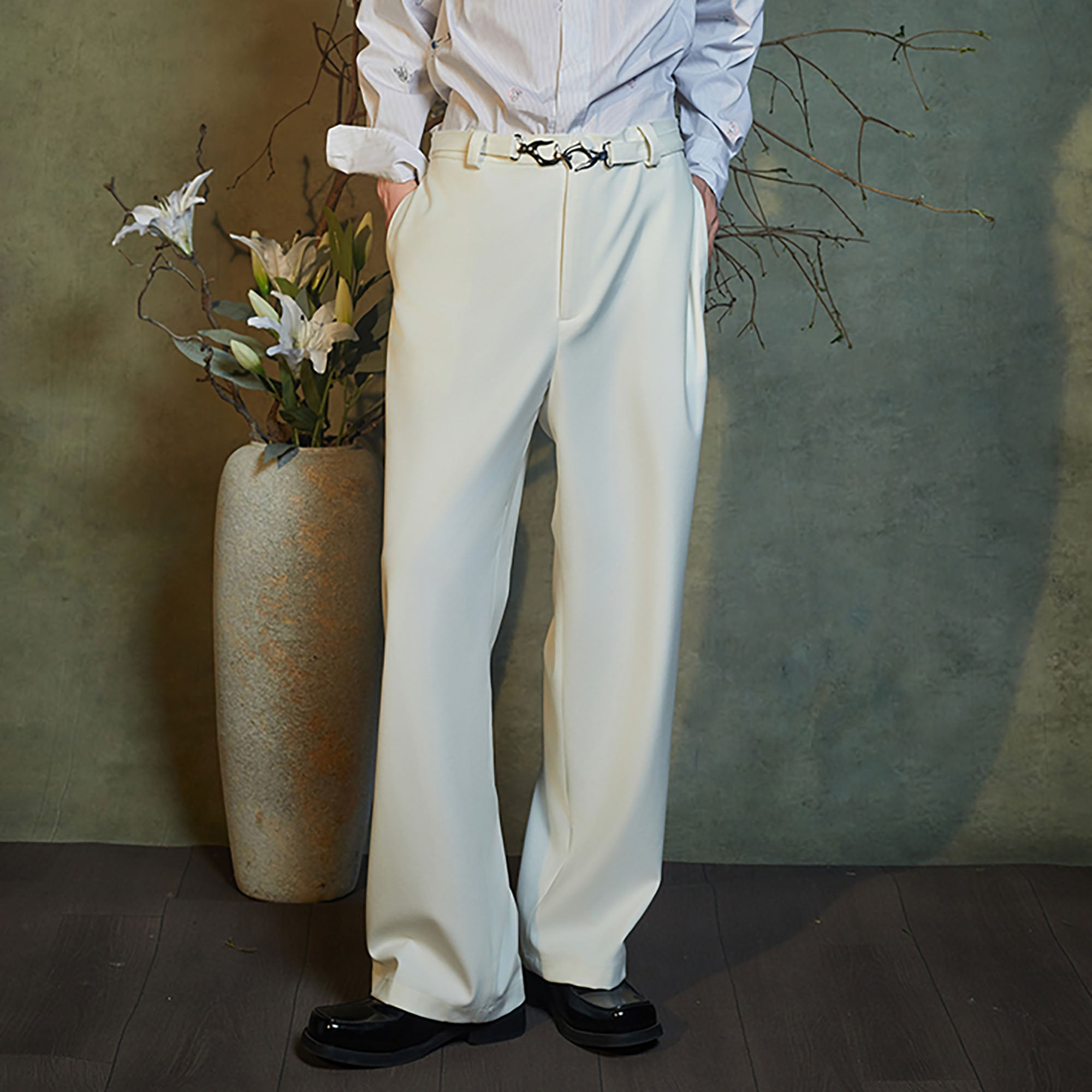 JIECHI Essential Chain-Belt Straight-Leg Trousers, premium urban and streetwear designers apparel on PROJECTISR.com, JIECHI