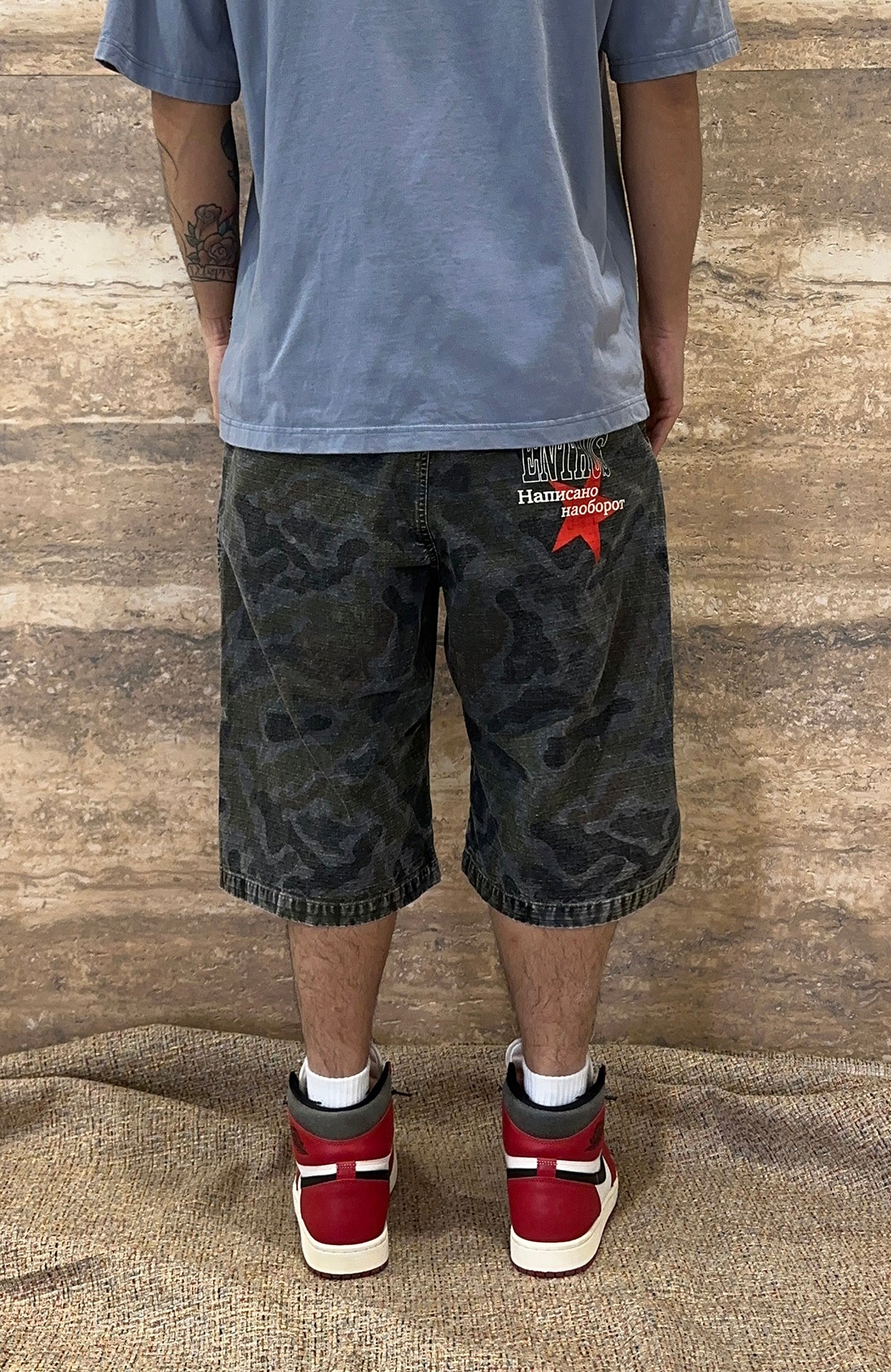 EVETS Washed Camo Panel Graphic Shorts, premium urban and streetwear designers apparel on PROJECTISR.com, EVETS