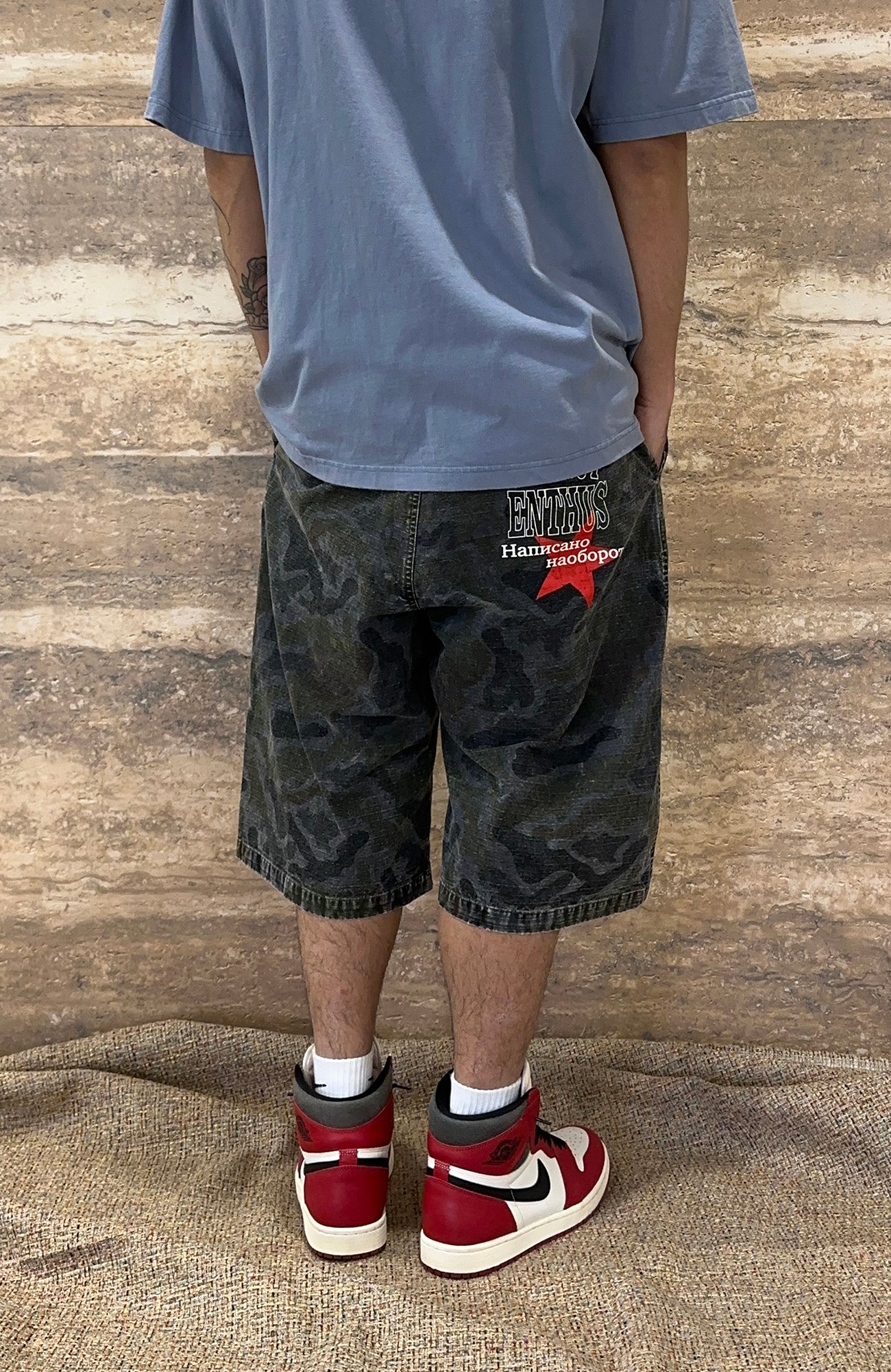 EVETS Washed Camo Panel Graphic Shorts, premium urban and streetwear designers apparel on PROJECTISR.com, EVETS