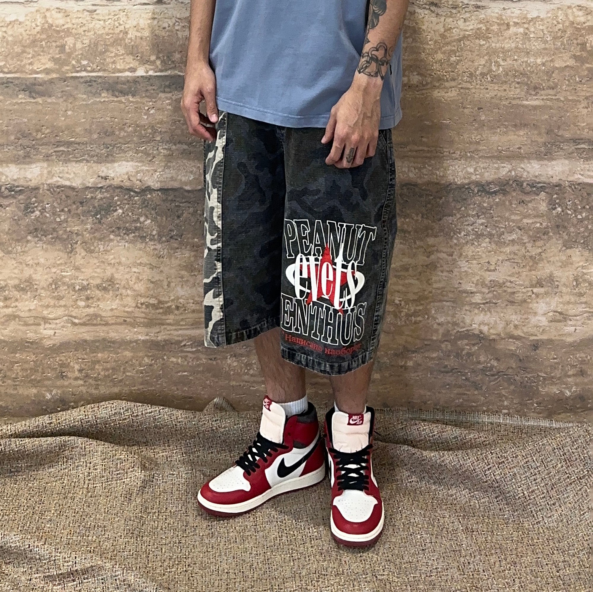 EVETS Washed Camo Panel Graphic Shorts, premium urban and streetwear designers apparel on PROJECTISR.com, EVETS