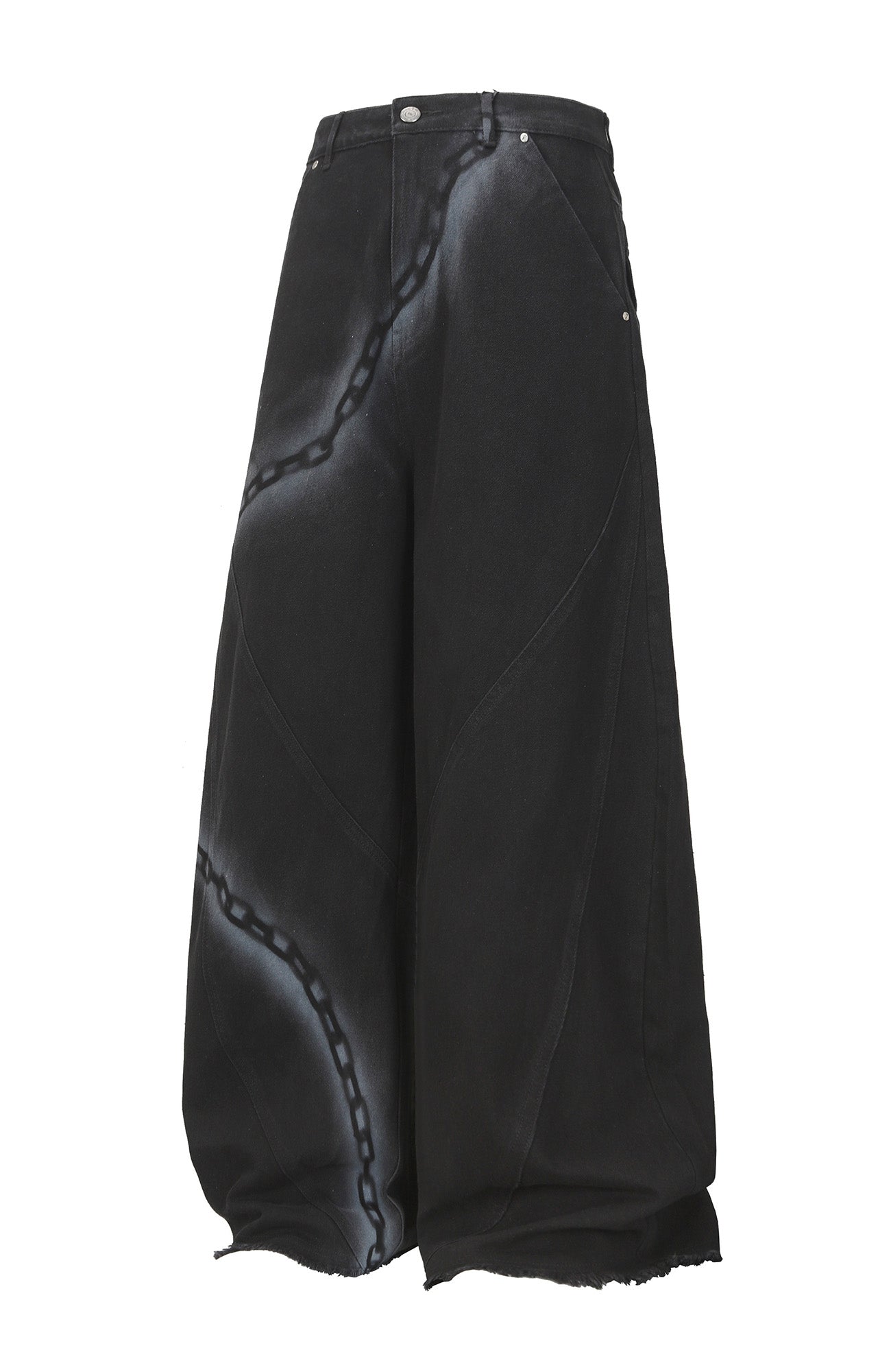 CLP Chain Graphic Frayed Curved-Leg Jeans, premium urban and streetwear designers apparel on PROJECTISR.com, CLP