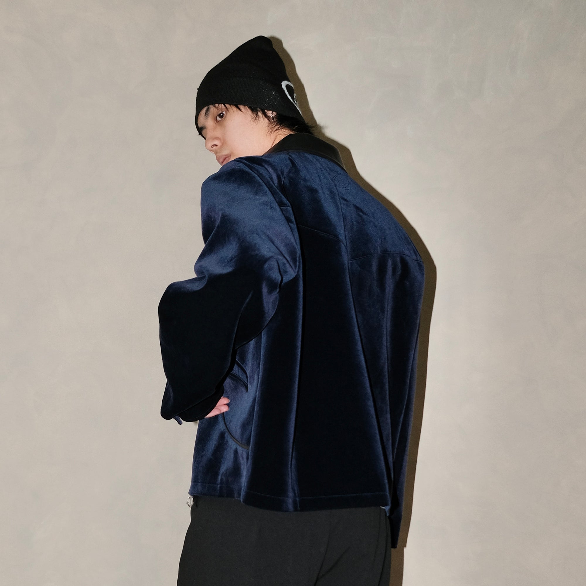 IN EXISTENCE Velvet Faux Leather Collar Jacket