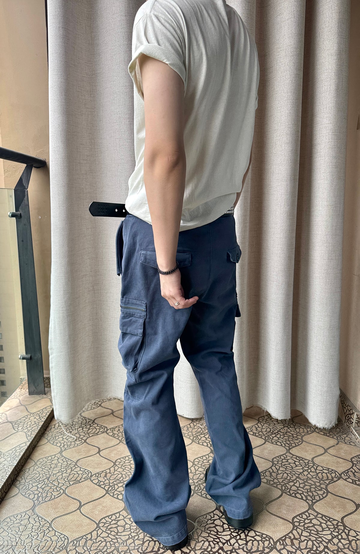 ELETEIZE Washed Floral-Waist Cargo Trousers