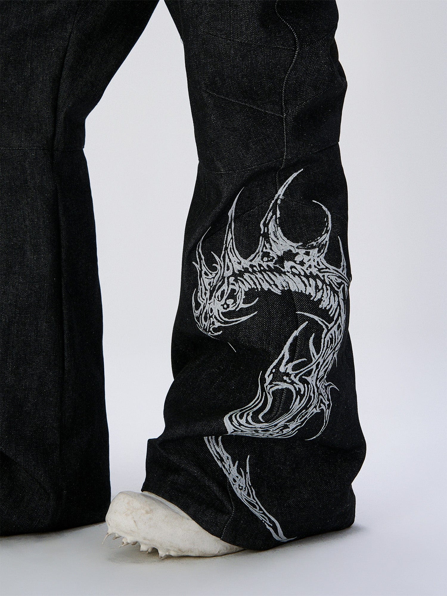 FLYERRER Abstract Graphic Flared Raw Jeans, premium urban and streetwear designers apparel on PROJECTISR.com, FLYERRER