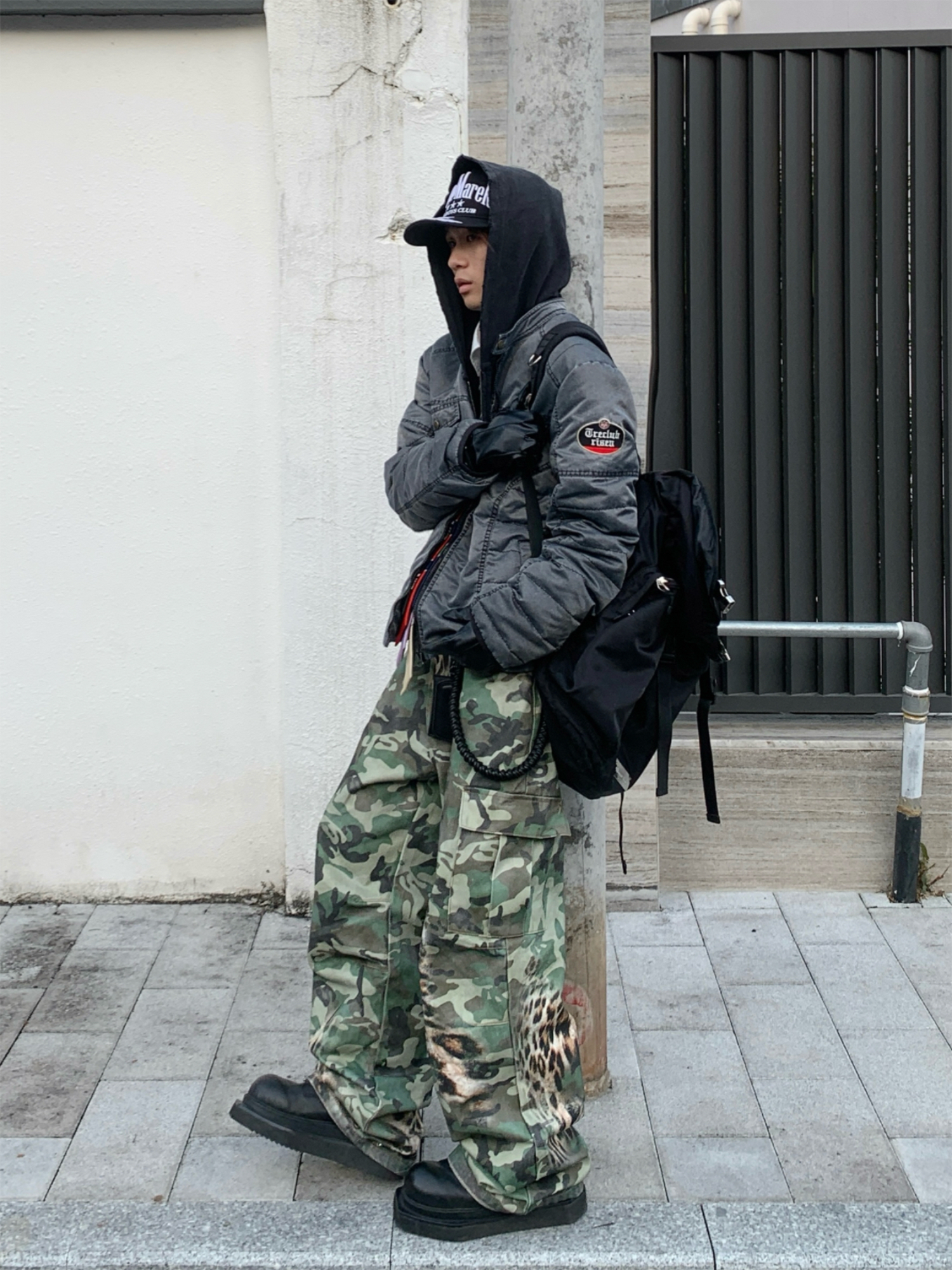 TRECLUB Washed Quilted Moto Down Jacket