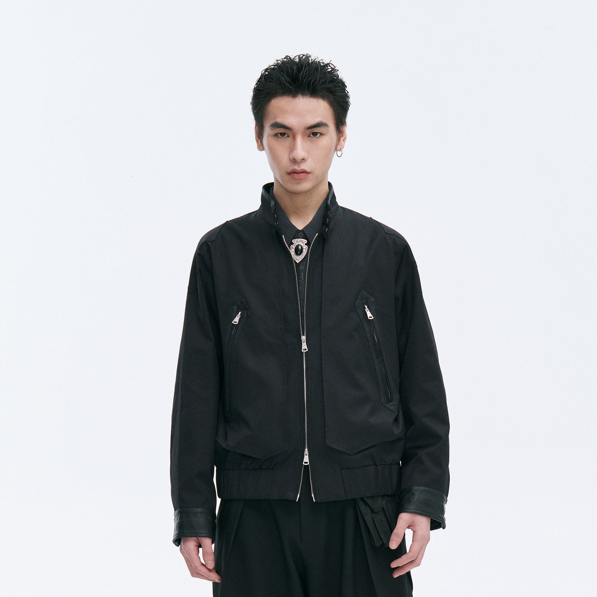 CATSSTAC Leather Panel Stand Collar Jacket, premium urban and streetwear designers apparel on PROJECTISR.com, CATSSTAC