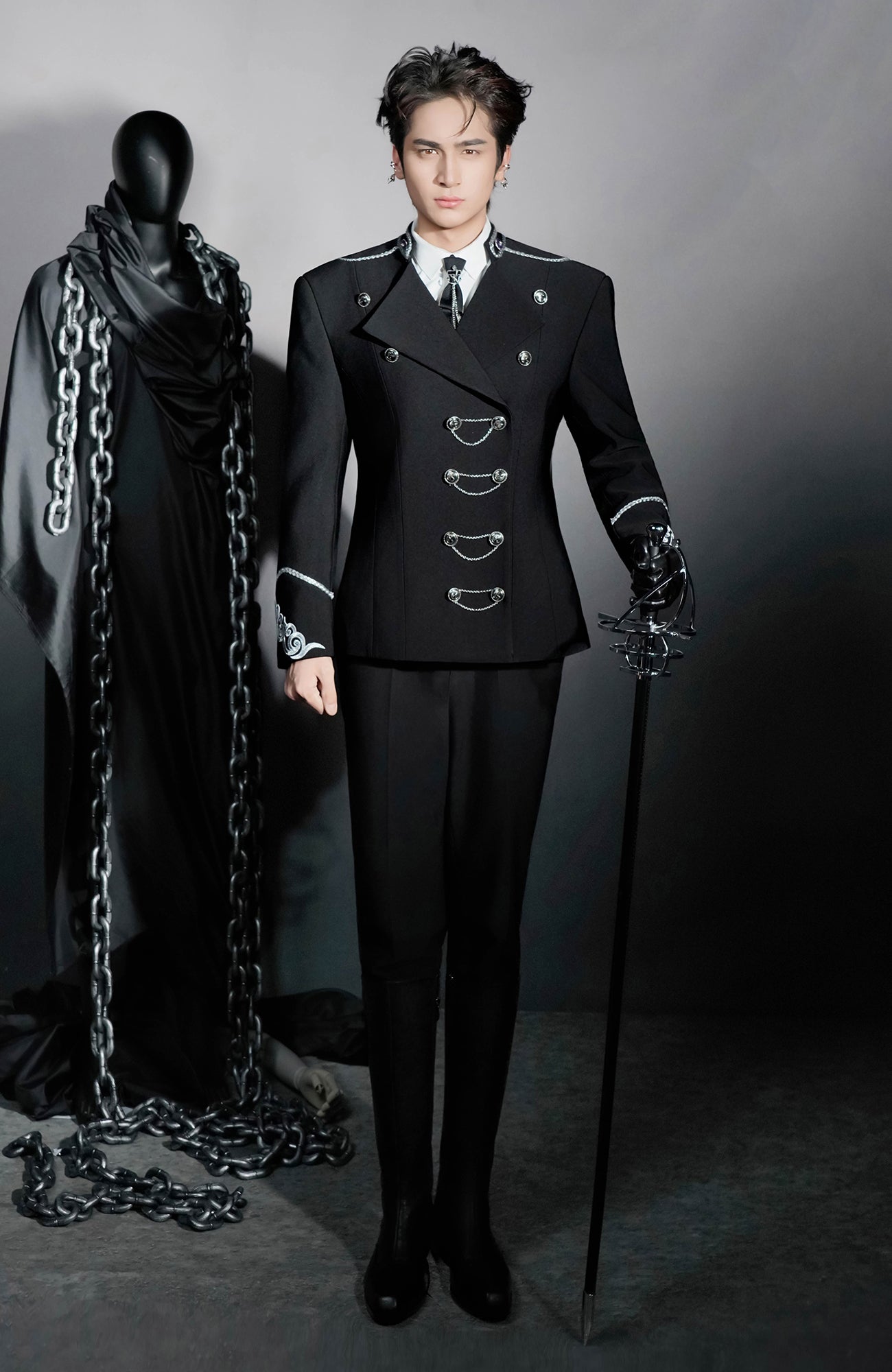 SHANG JIE Chain Button Ornate Cuff Embroidery Blazer