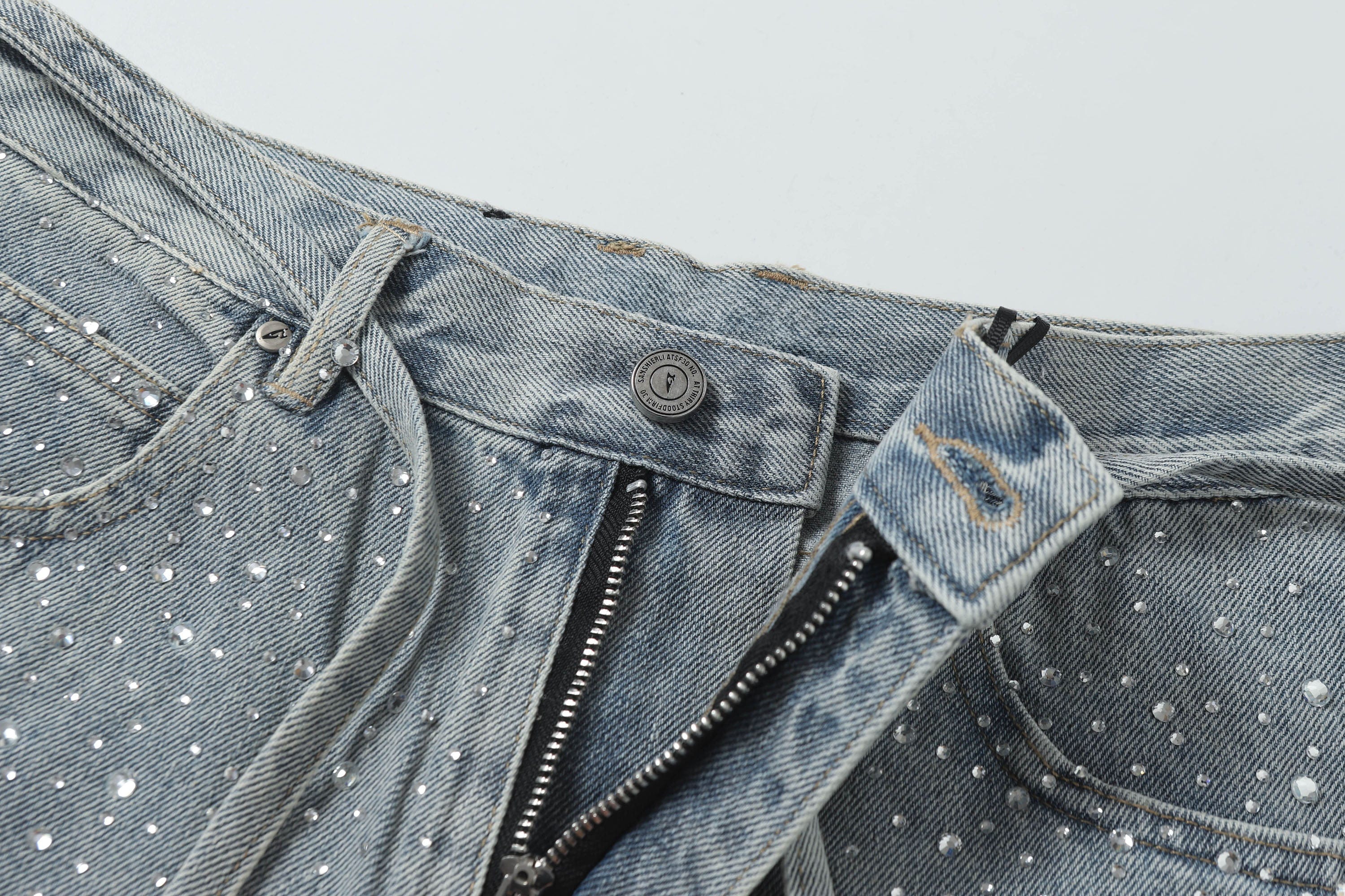 CLP Diamond Fringe Strap Belt Denim Shorts Blue