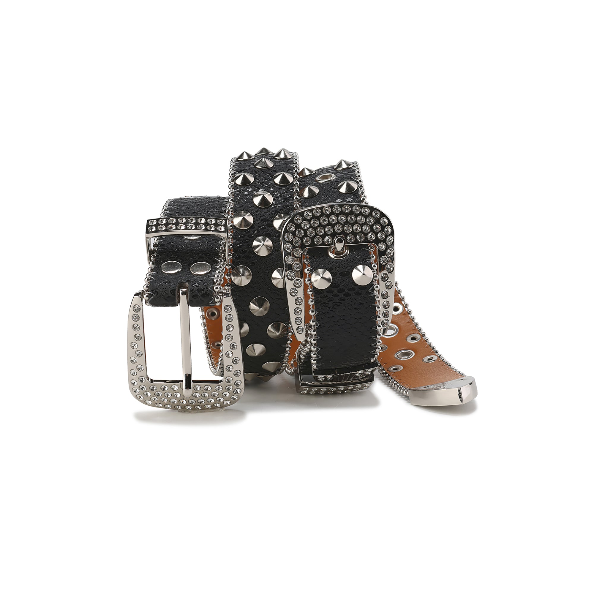 CYCYCY Serpentine Embossed Double Buckle Studded Belt Black