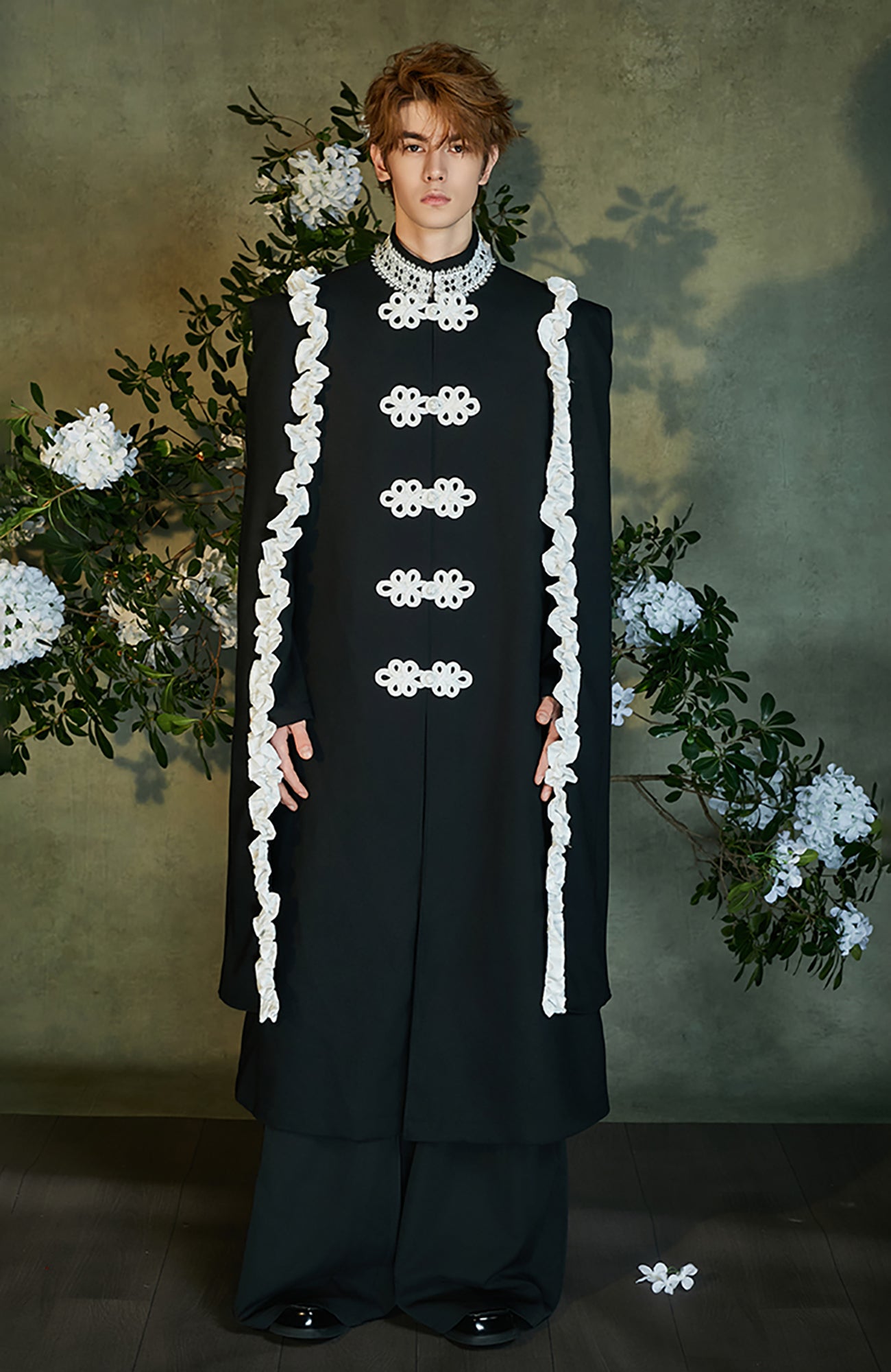 JIECHI Knot Button Draped Cloak Blazer