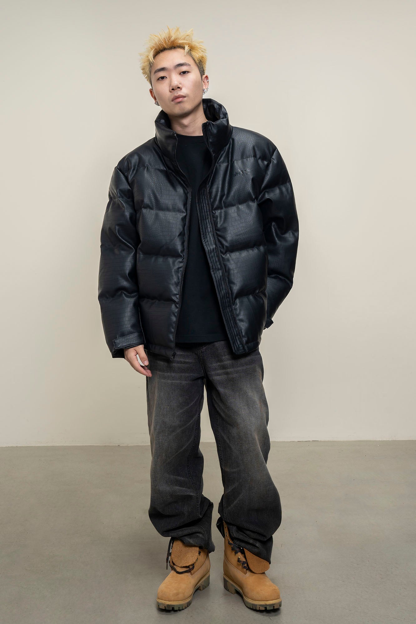 MAKEMORE Croc Embossed PU Down Puffer Jacket