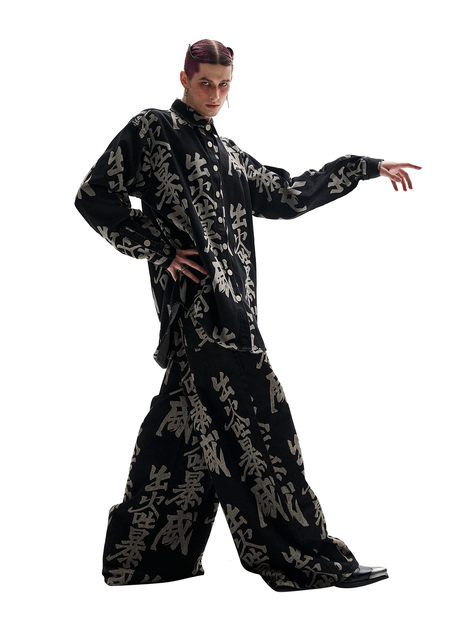 ERISSTOFF Washed Full-Print Oversized Denim Shirt